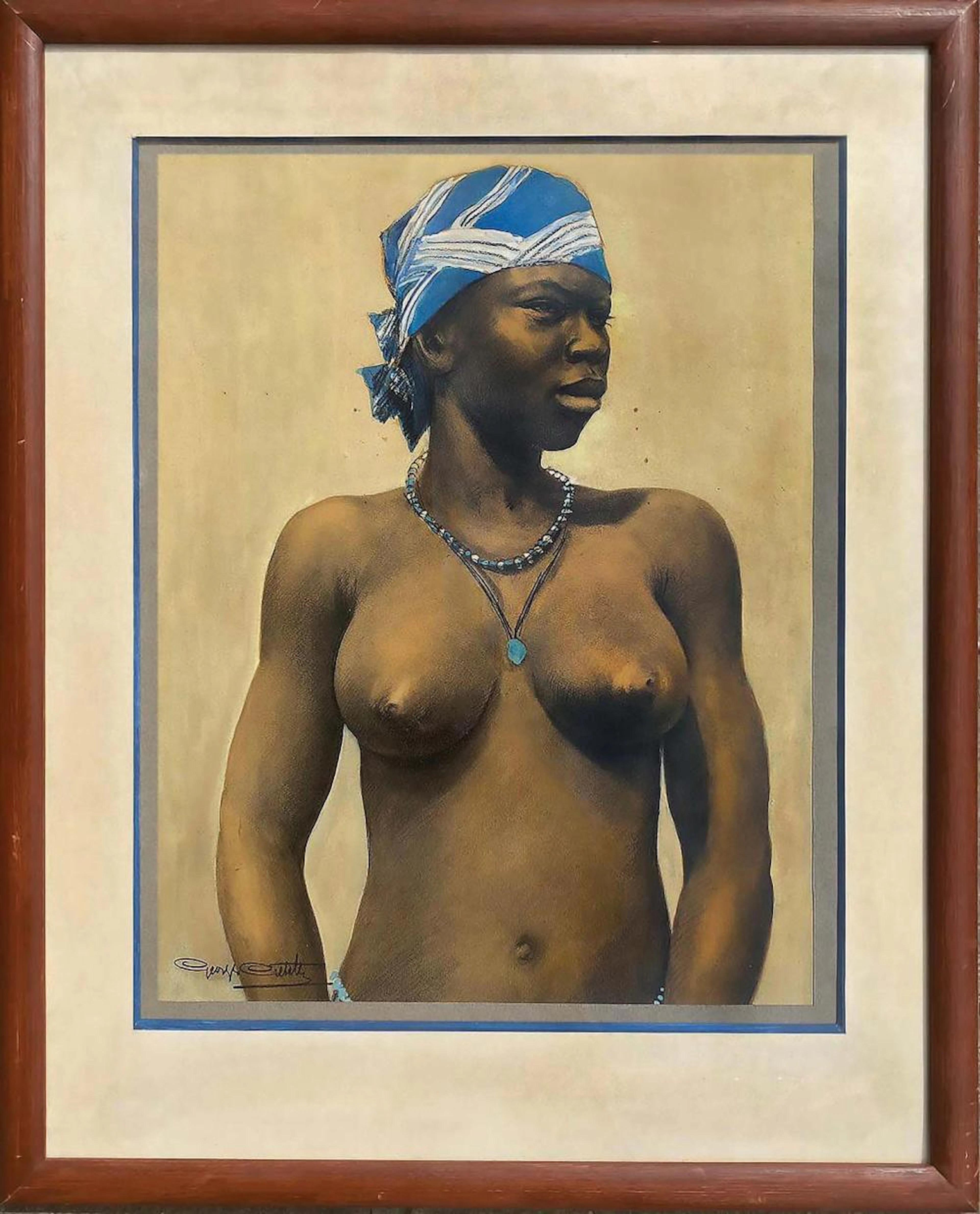 Jeune Africaine Pastel signé par Georges Cretelle Rare & Sublime vers 1930