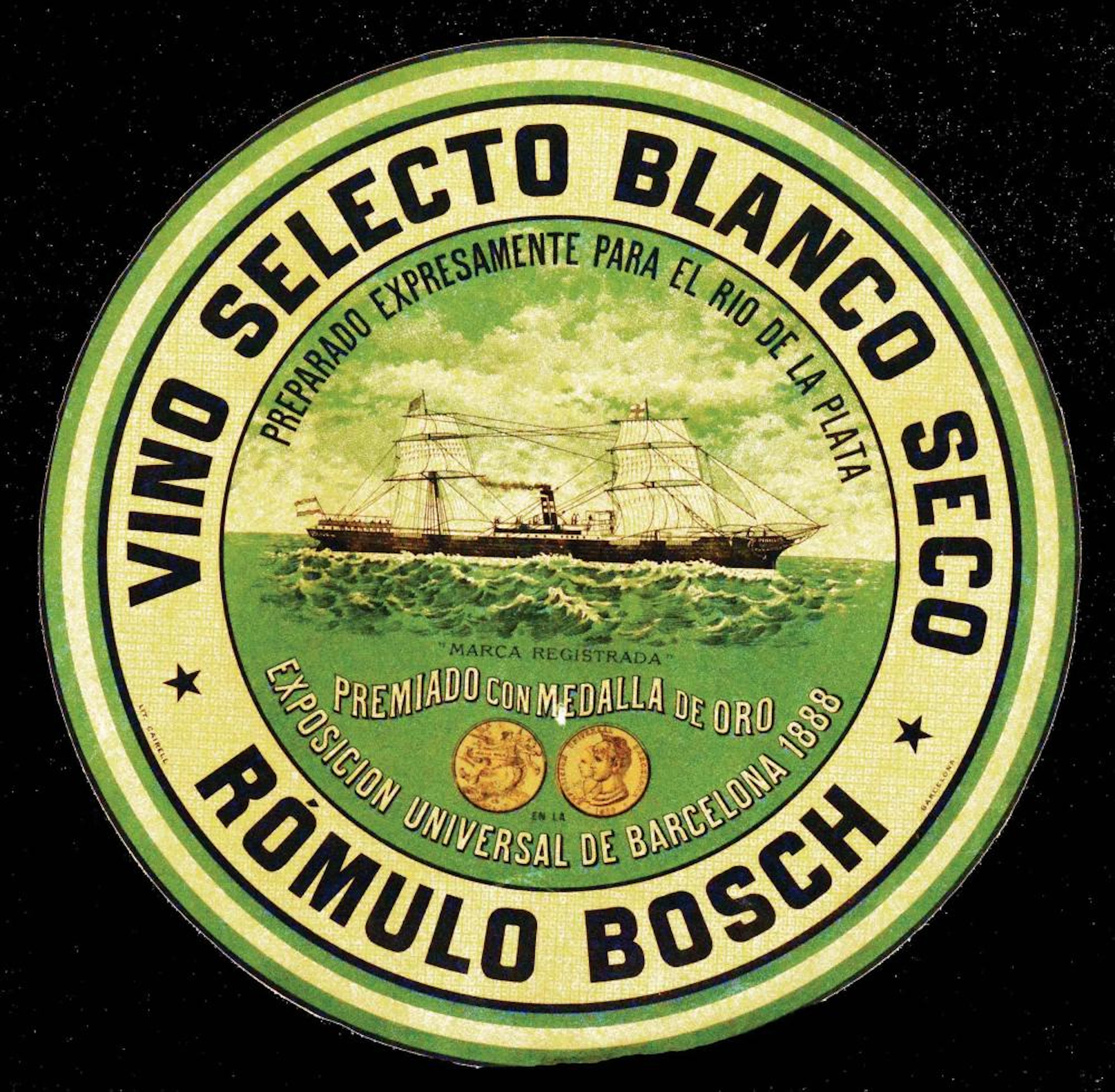 Vino Selecto Blanco Romulo Bosch Par El Rio De La Plata vers 1900