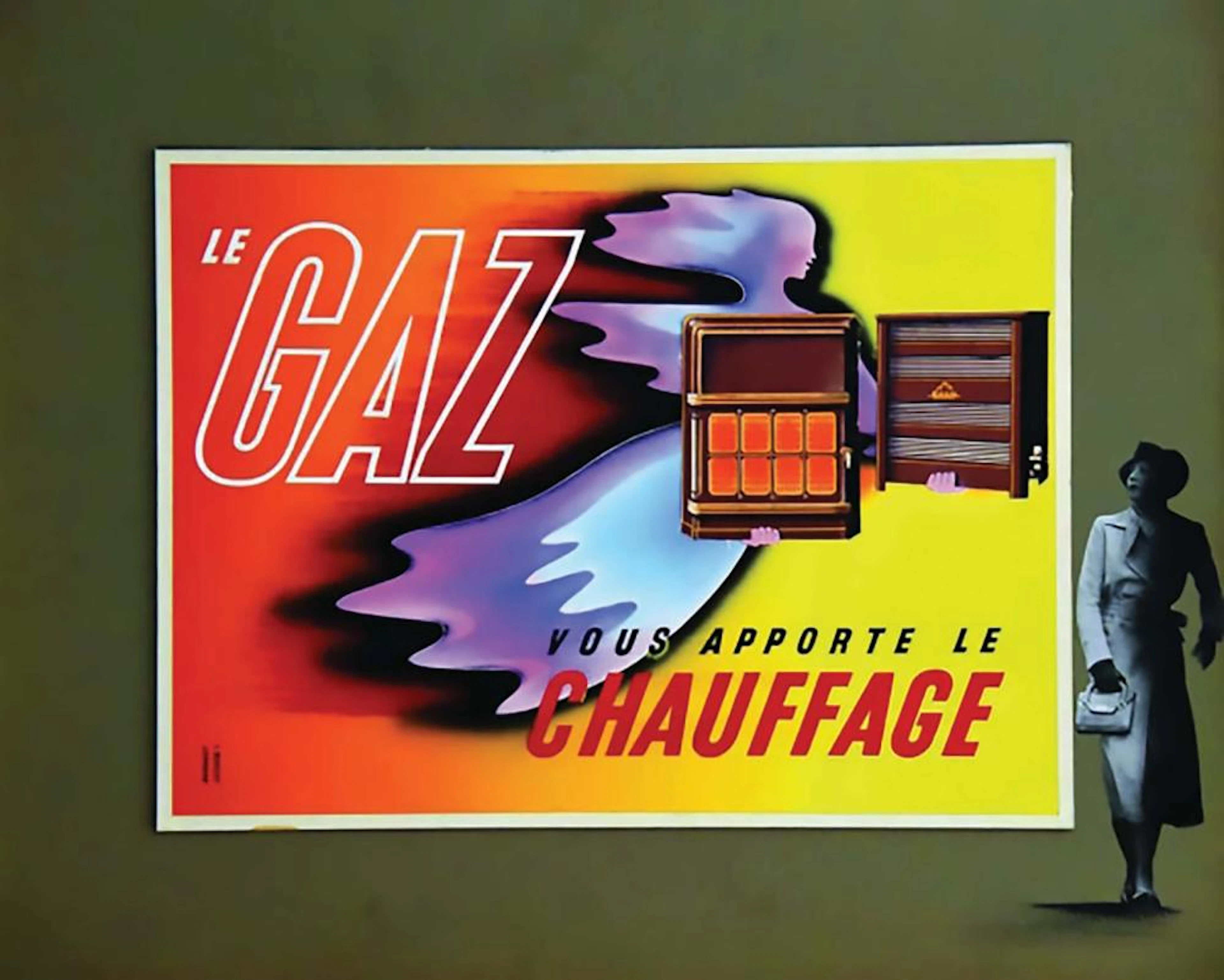Gaz Vous apporte le Chauffage Gouache signée Derouet Lesacq vers 1950