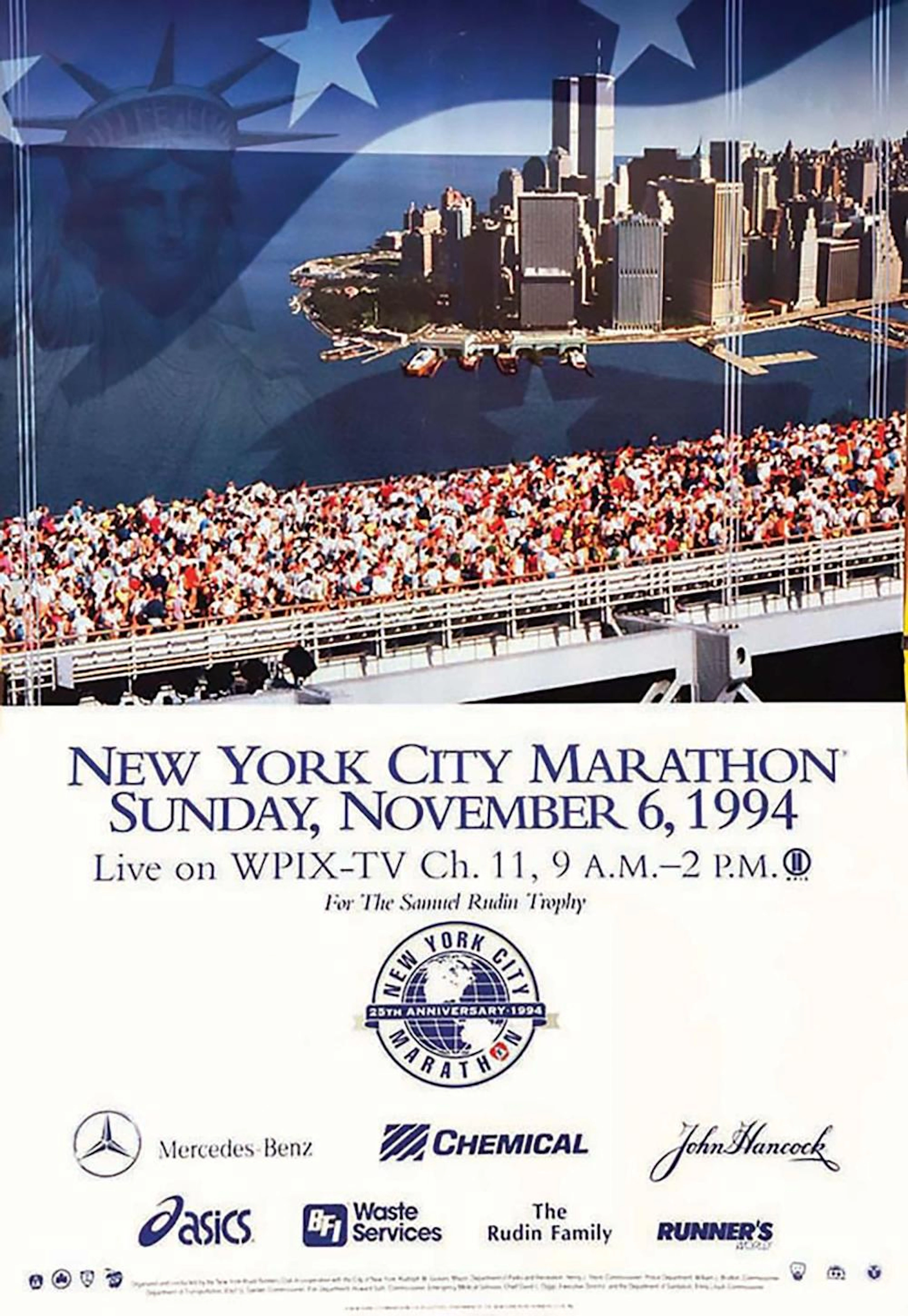 New York City Twin Towers Marathon November 6 Statue de la Libetté 1994