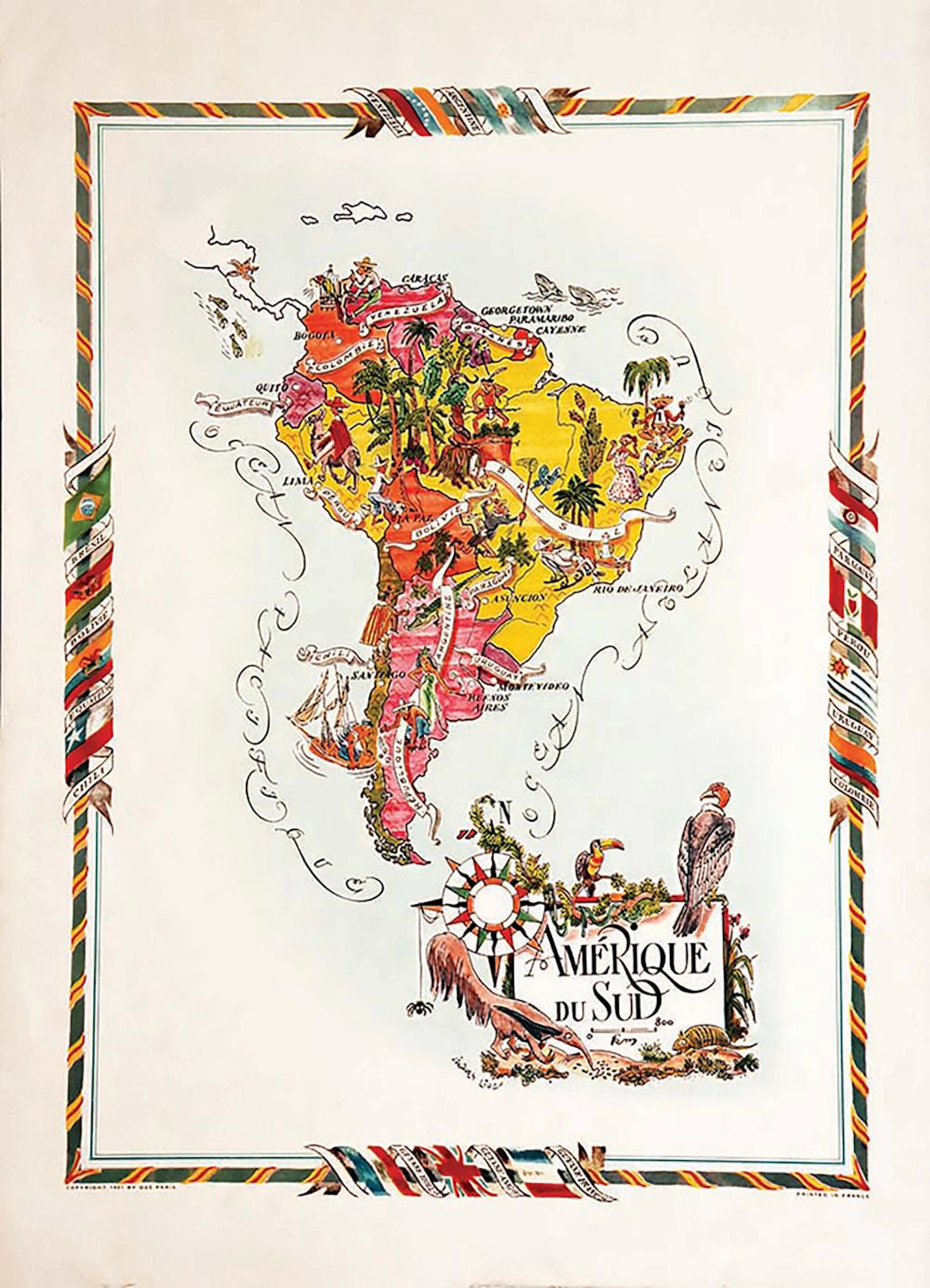 Amérique du Sud Carte Illustrée Carte / Map 1951