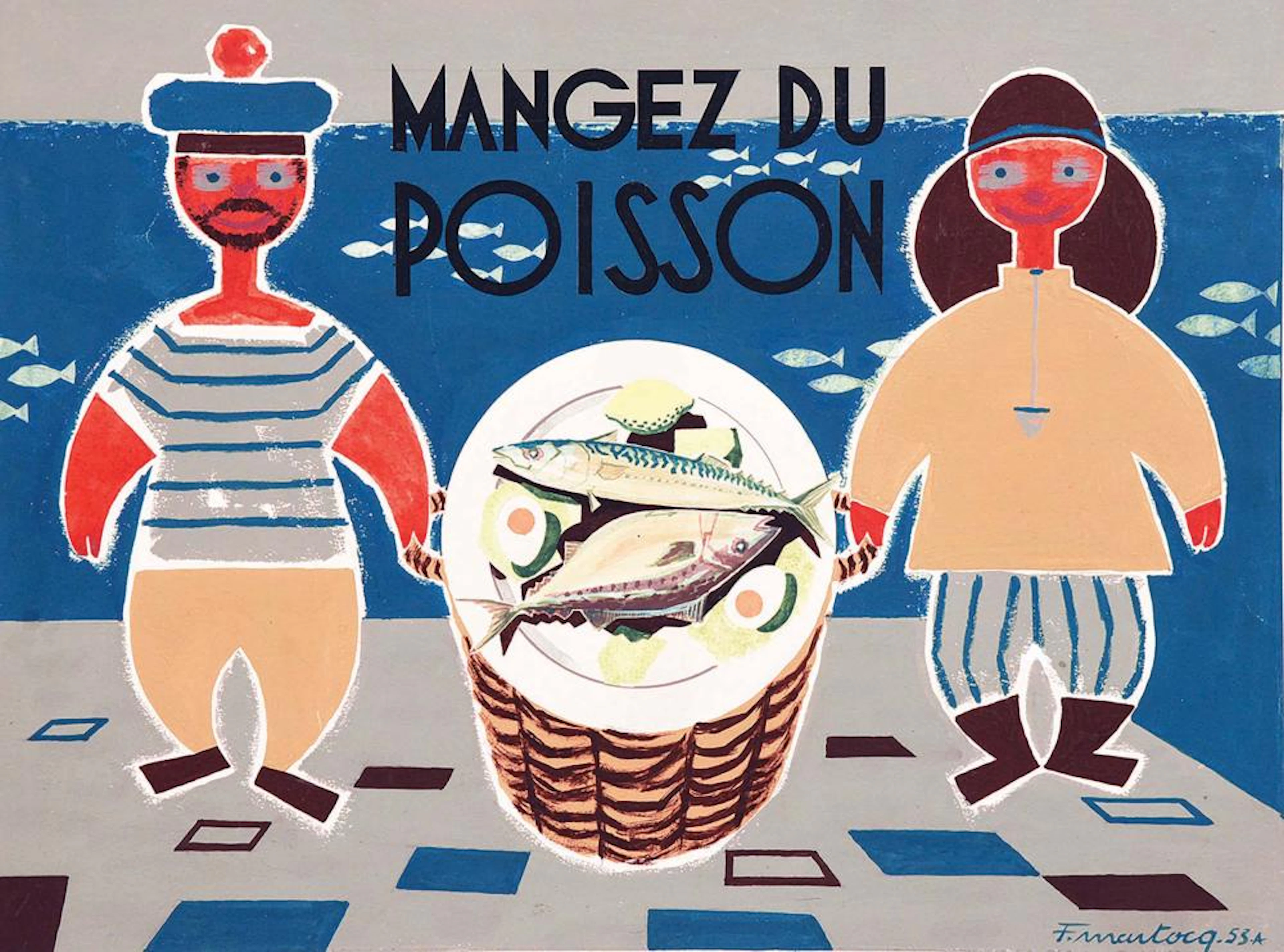 Mangez du Poisson - Gouache signée F. Martocq et datée 1953 1953