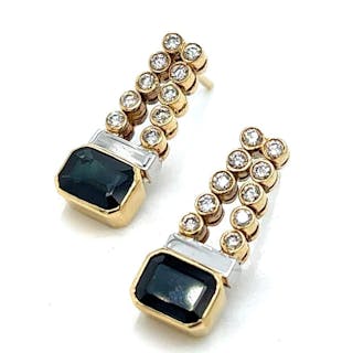 18K Yellow Gold Sapphire & Diamond Earrings