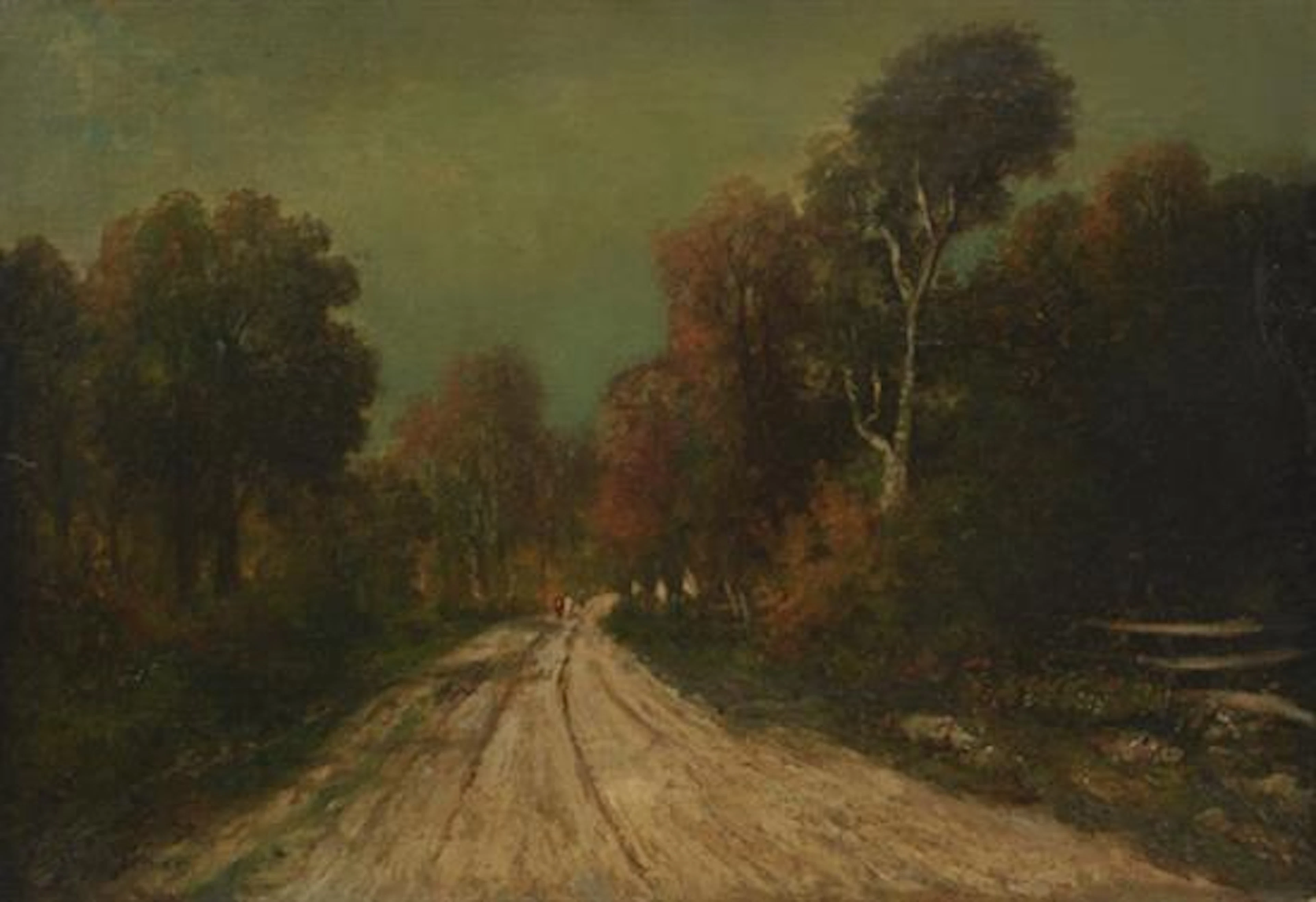 †Luis Graner y Arrufi (1863-1929, Spanish, active New Orleans c. 1914-22), "Figures on a Road in a Louisiana Landscape," early 20th c..