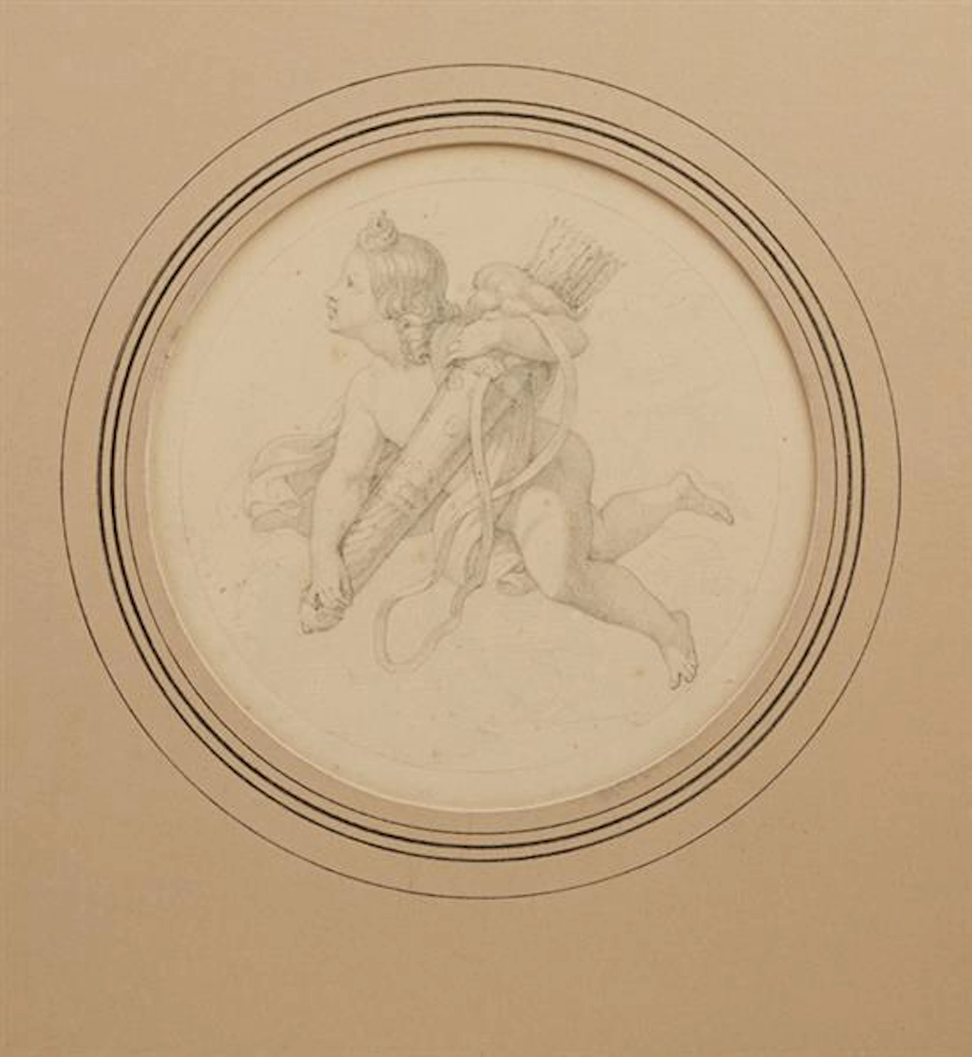 †Merry-Joseph Blondel (1781-1853), "Cupid with a Quiver of Arrows," 19th c., graphite on paper, marked on the back "Blondel," matted...