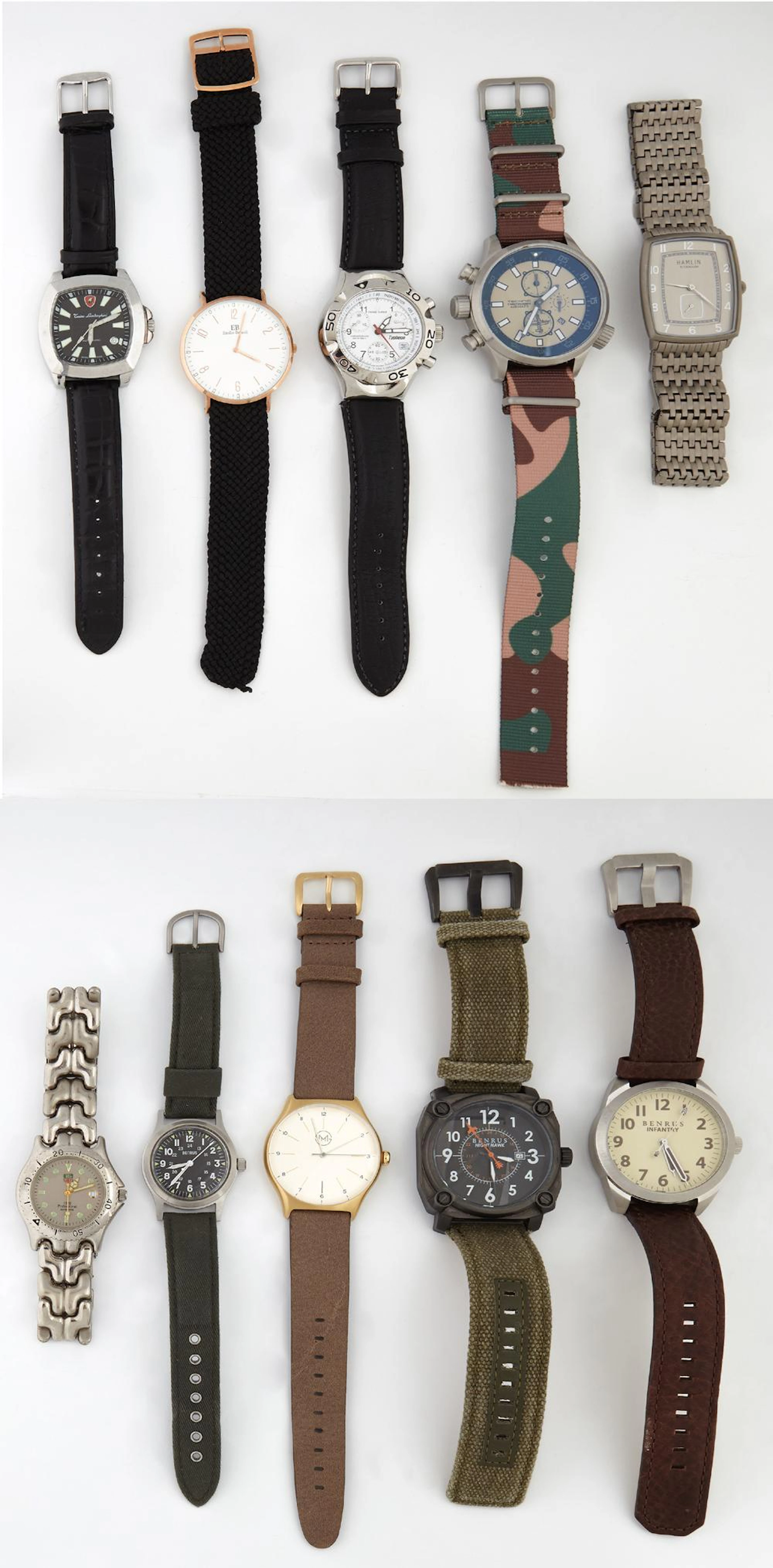 Group of Ten Quartz Wristwatches, consiting of a Torino Lamborghini; an Emilio Berardi; a Chase Durer Typhoon chronograph; a Technic...