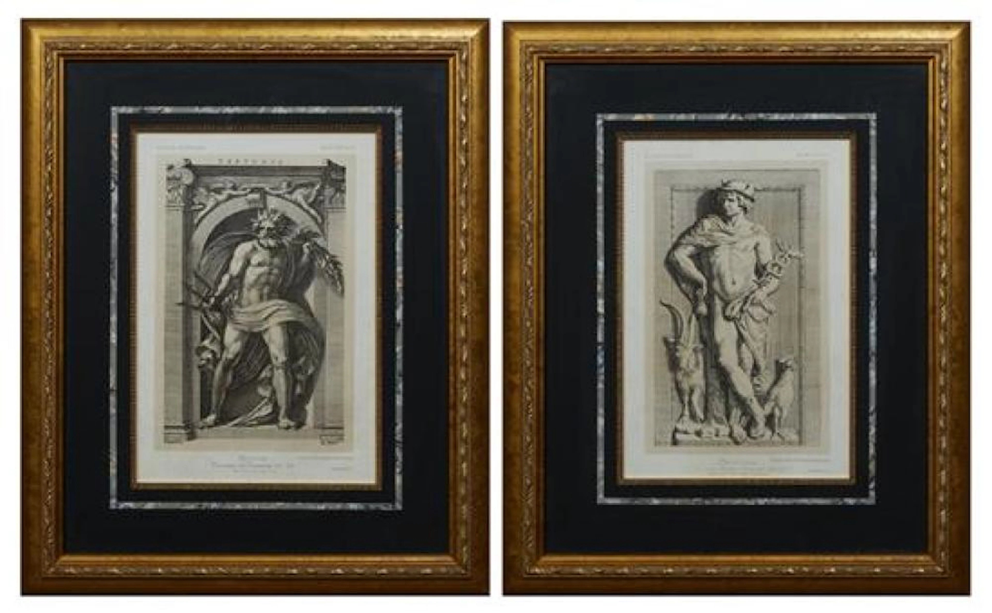 Polidoro da Caravaggio (1499-1543, Italian), "Neptune," 19th c.,engraving of the sculpture, and Hubert Quellyn (1619-1687, Flemish),...