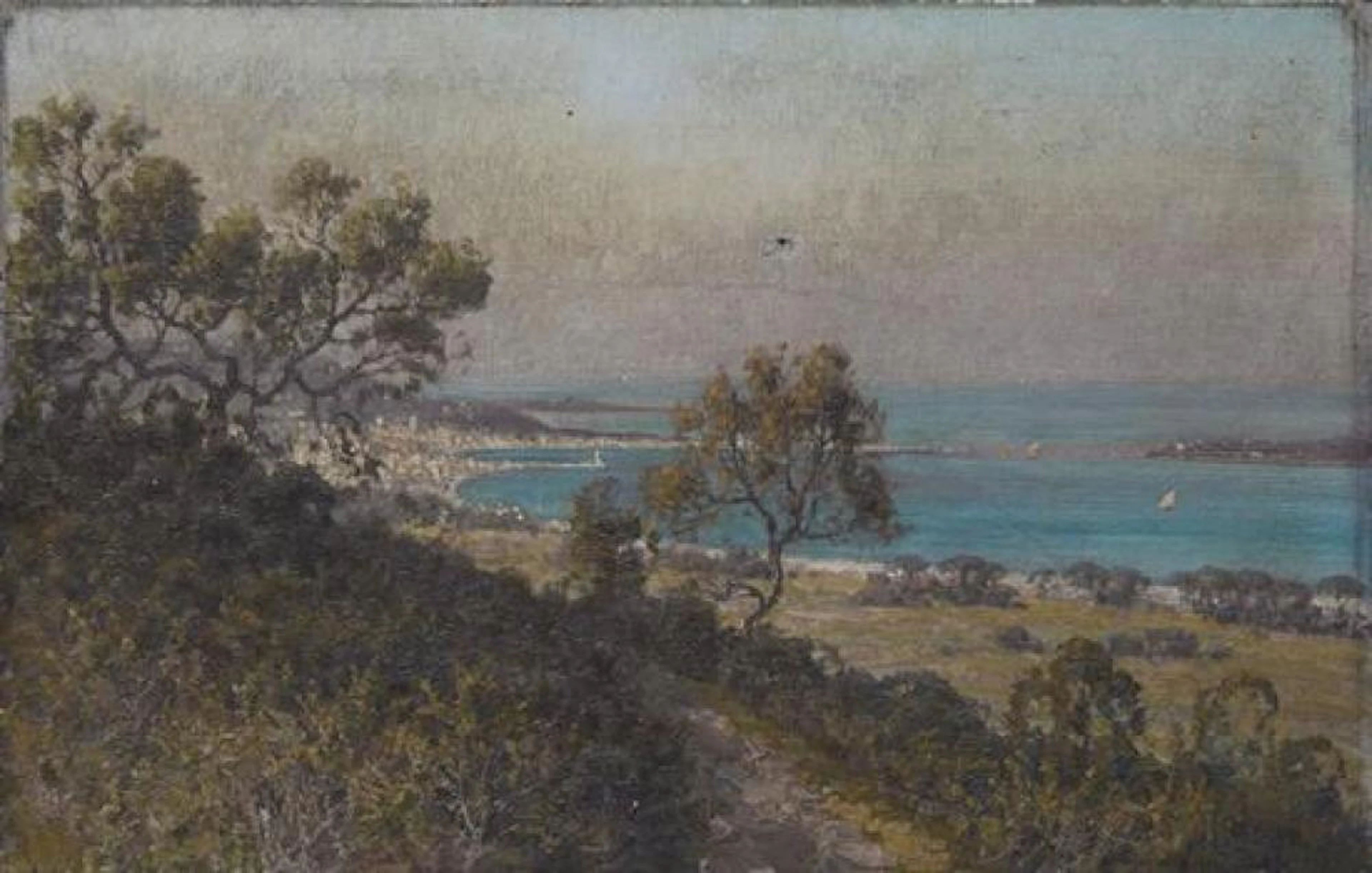 †William Baptiste Baird (1847-1914, American), "View at Corona," 19th c., oil on canvas, unframed, H.- 8 3/4 in., W.- 13 in.