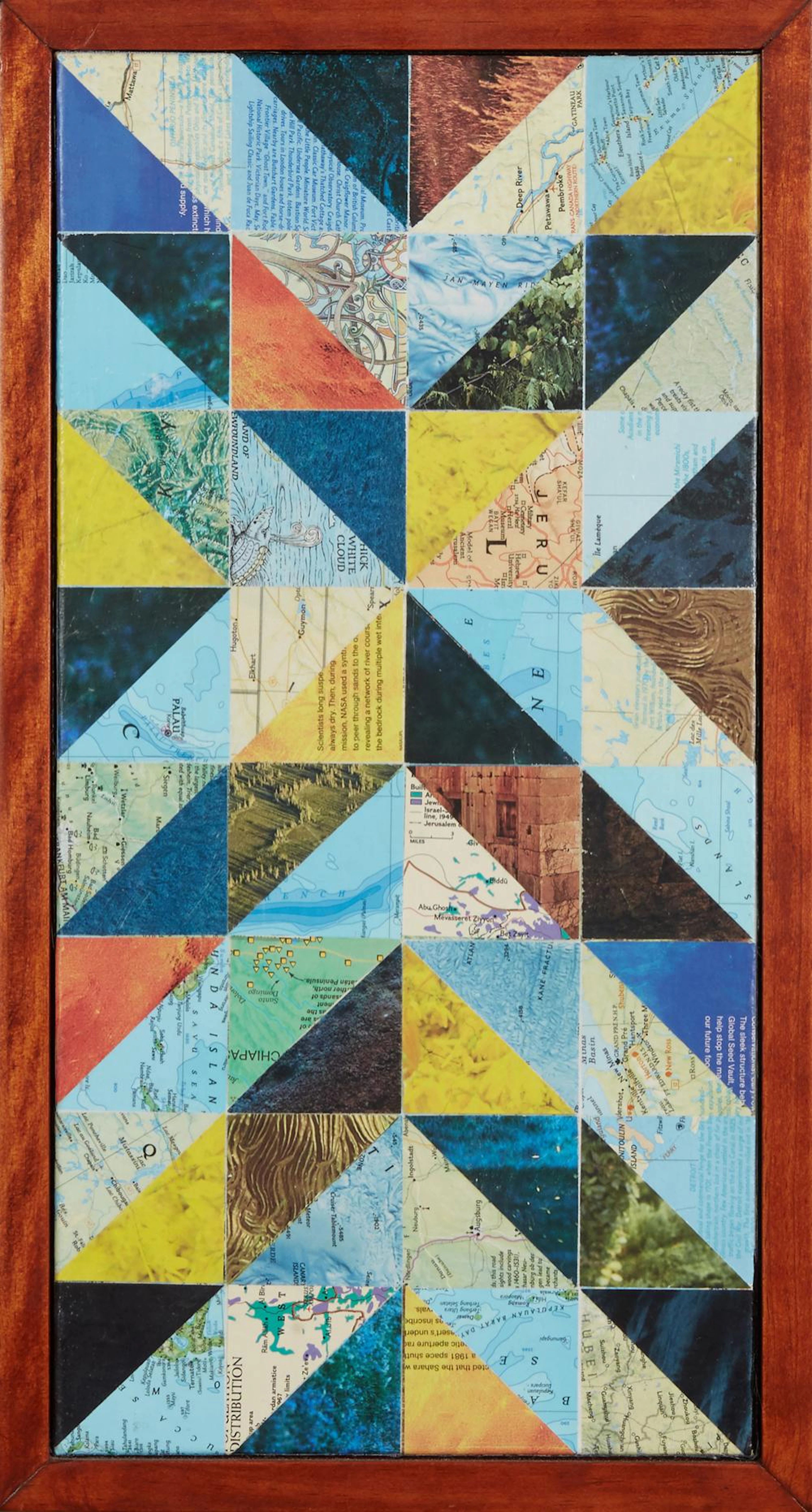 †Kevin Comarda (1978-, New Orleans), "Macro," 2014, paper collage on canvas, signed and dated en verso, H.- 20 in., W.- 10 in., Frame..