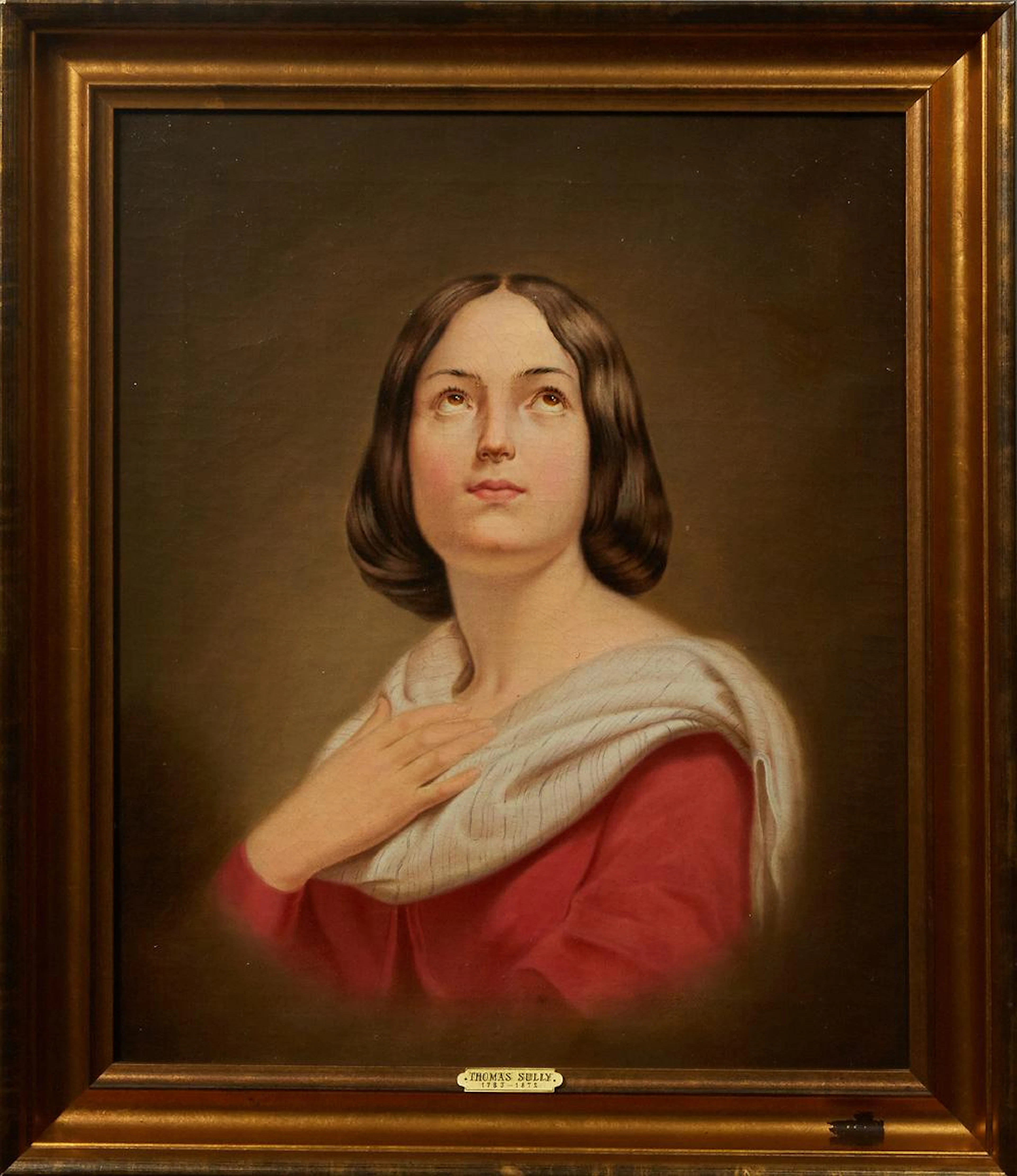 †Attributed to Thomas Sully (1783-1872, Philadelphia), "A Young Woman in a Moment of Inspiration," mid-19th c., oil on canvas, signed..