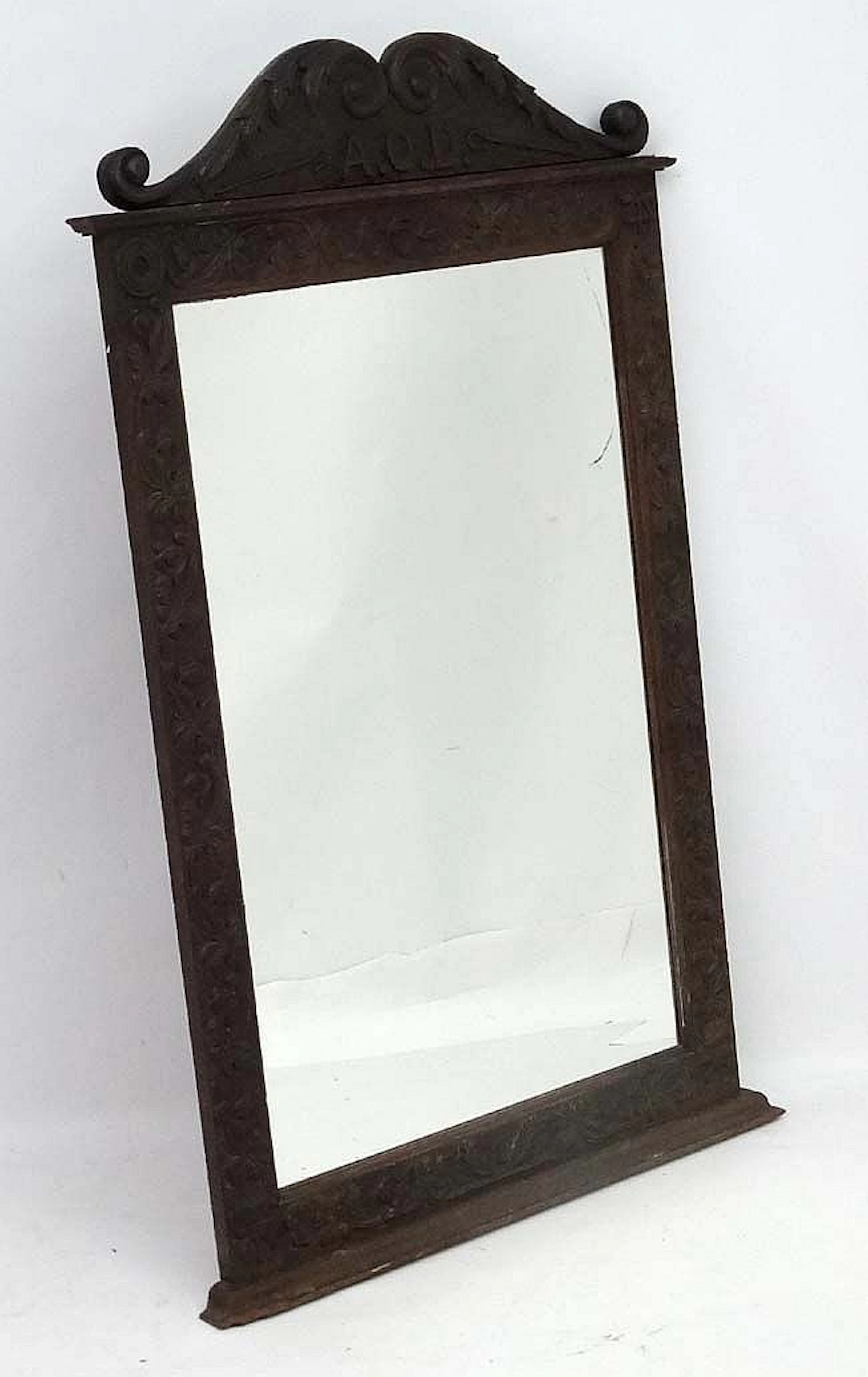 Ancient Order of Druids : a 19 thC Oak wall mirror with carved decoration o