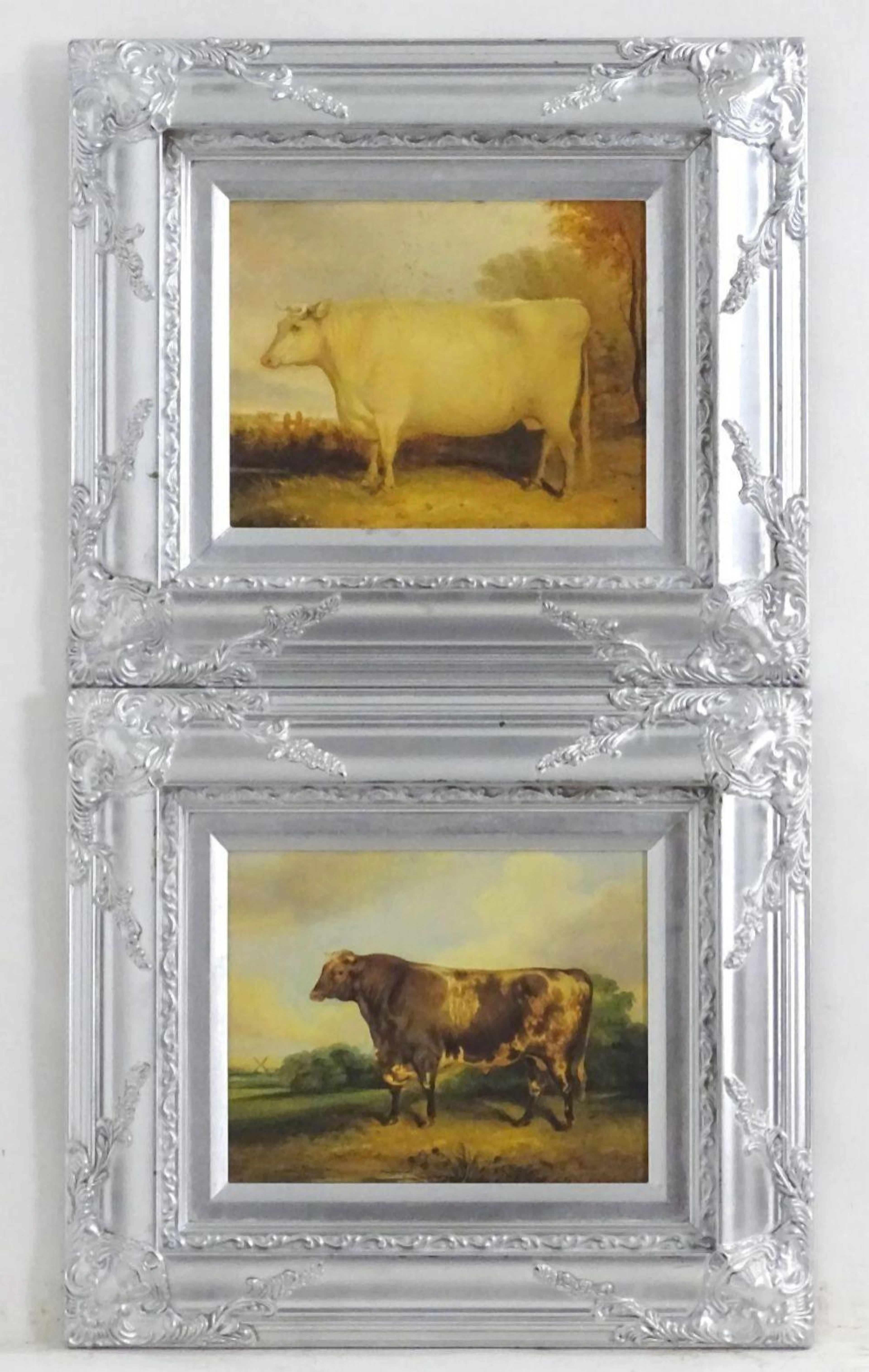 After John Vine (1808-1867), Colour prints, A pair, Portrait of a prize cow in a landscape. Approx.