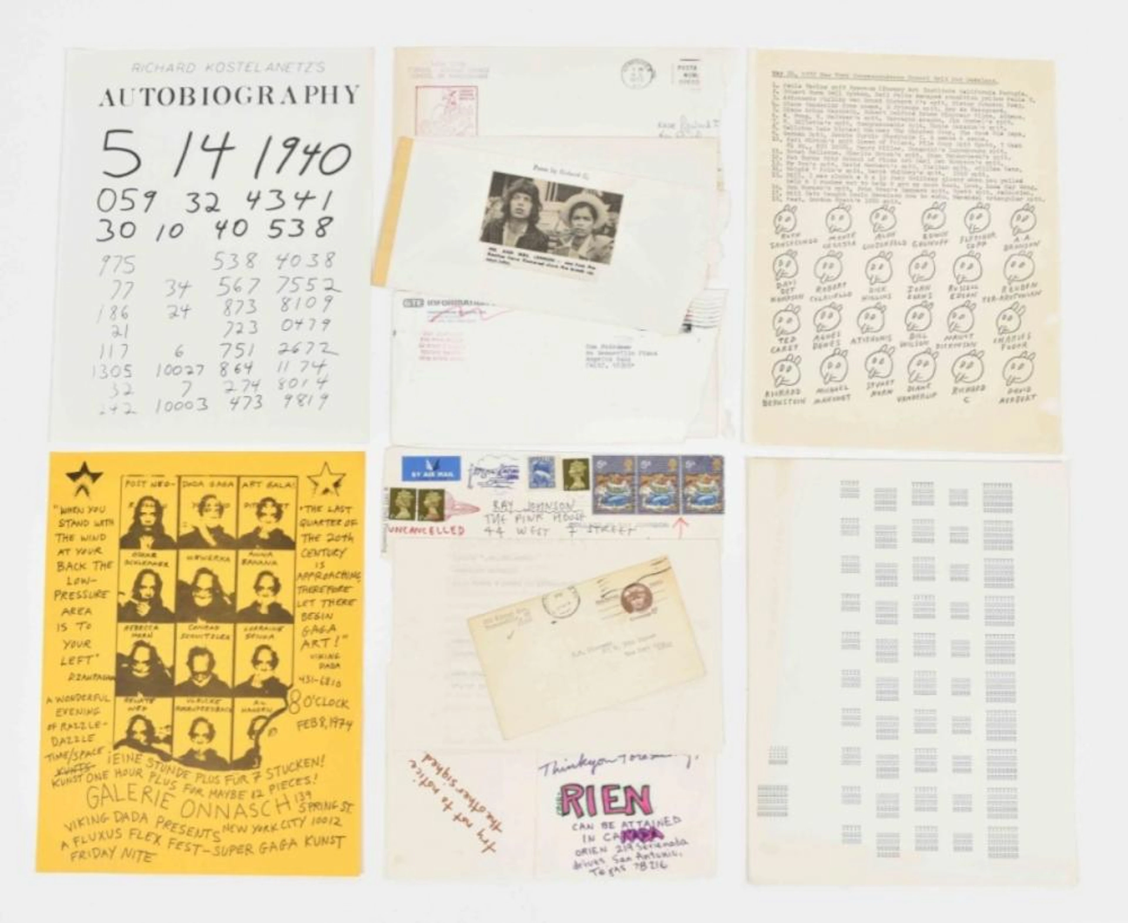 [CONCRETE POETRY/TYPOGRAPHY] MAIL ART LOT WITH RAY JOHNSON