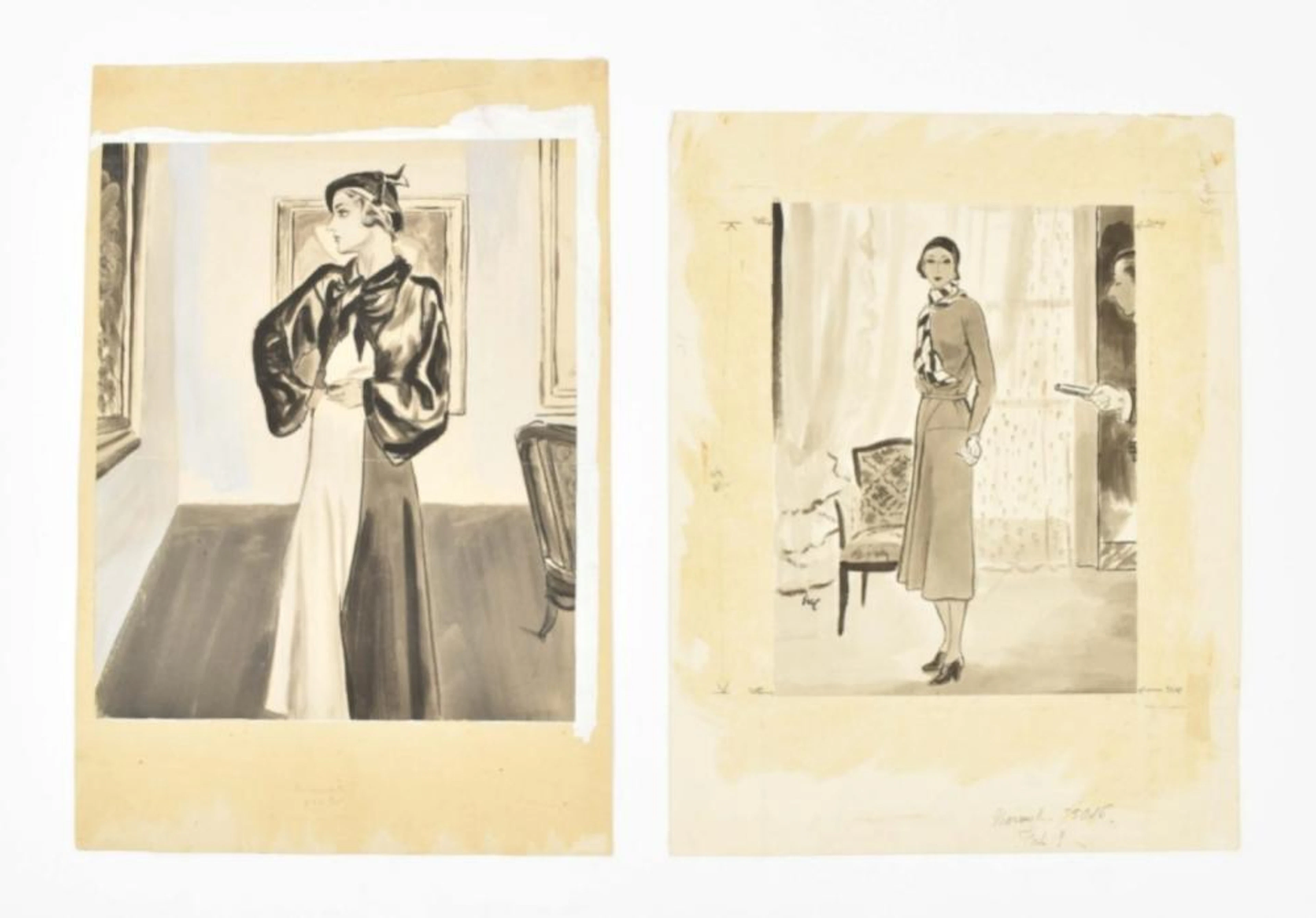 [FINE ARTS: FASHION ] [VOGUE] CARL "ERIC" ERICKSON (1891-1958). TWO DRAWINGS
