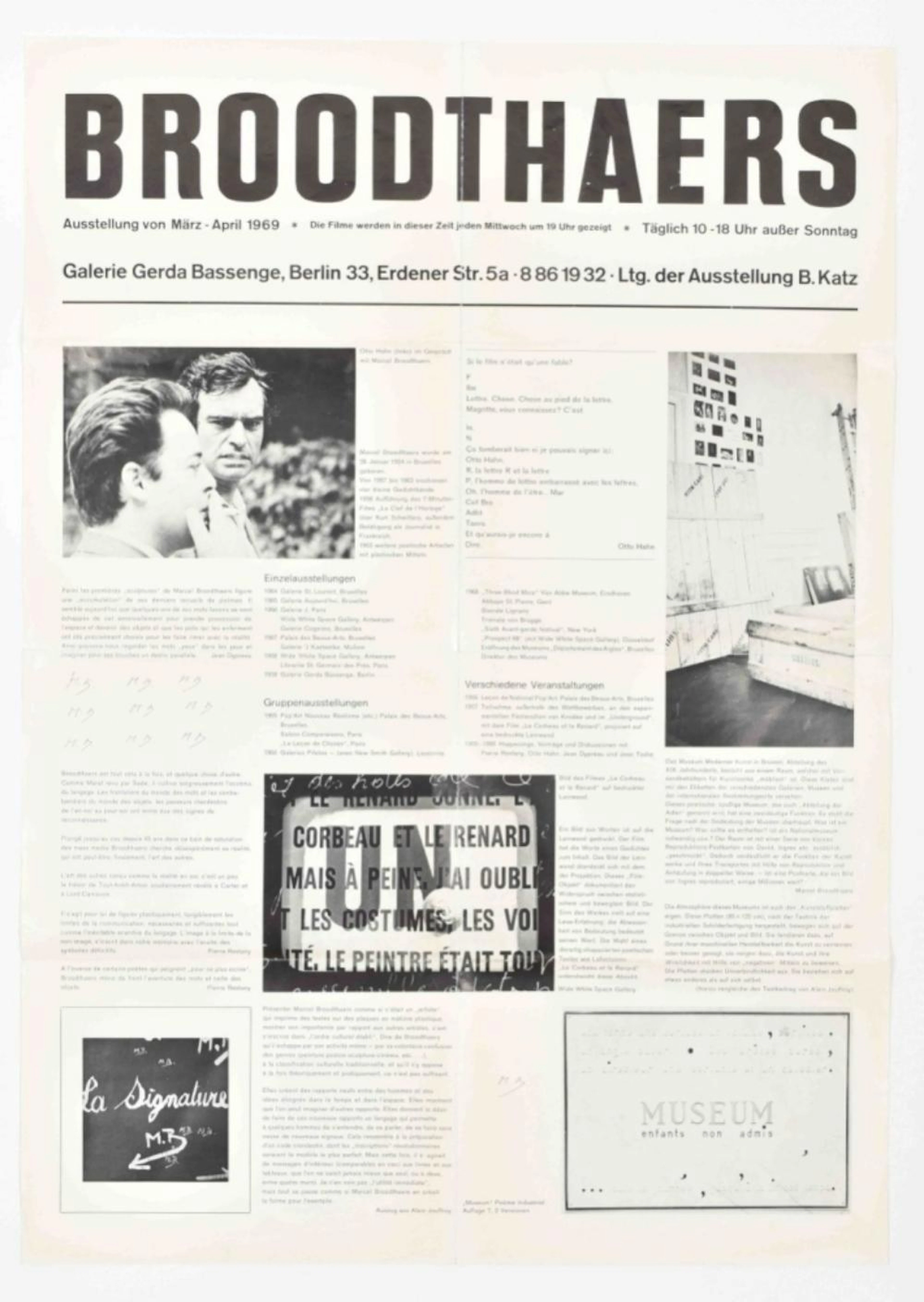 [S AVANT-GARDE ] BROODTHAERS. BERLIN, GALERIE BASSENGE, 1969