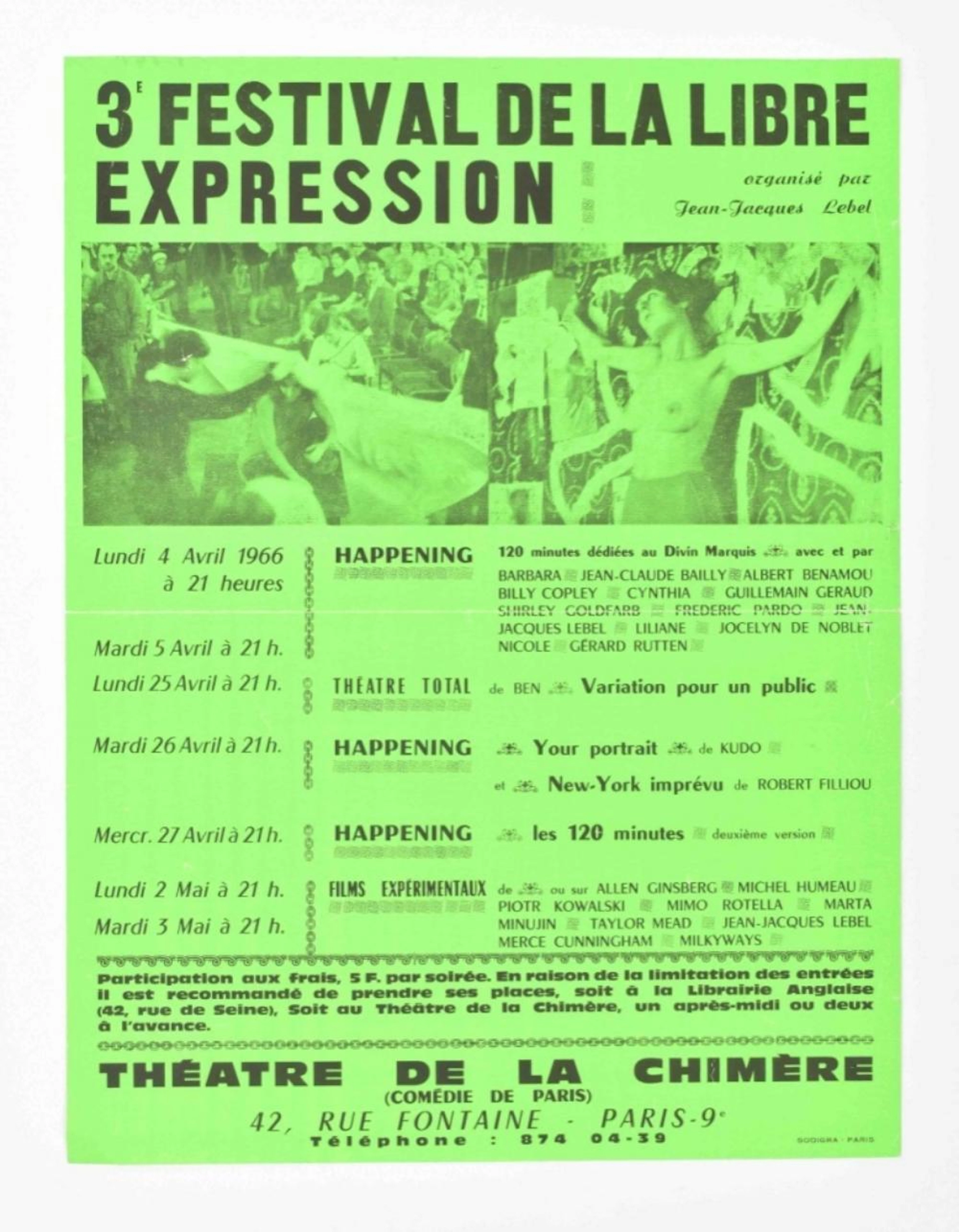 [FLUXUS] 3' FESTIVAL DE LA LIBRE EXPRESSION. PARIS, JEAN-JACQUES LEBEL, 1966