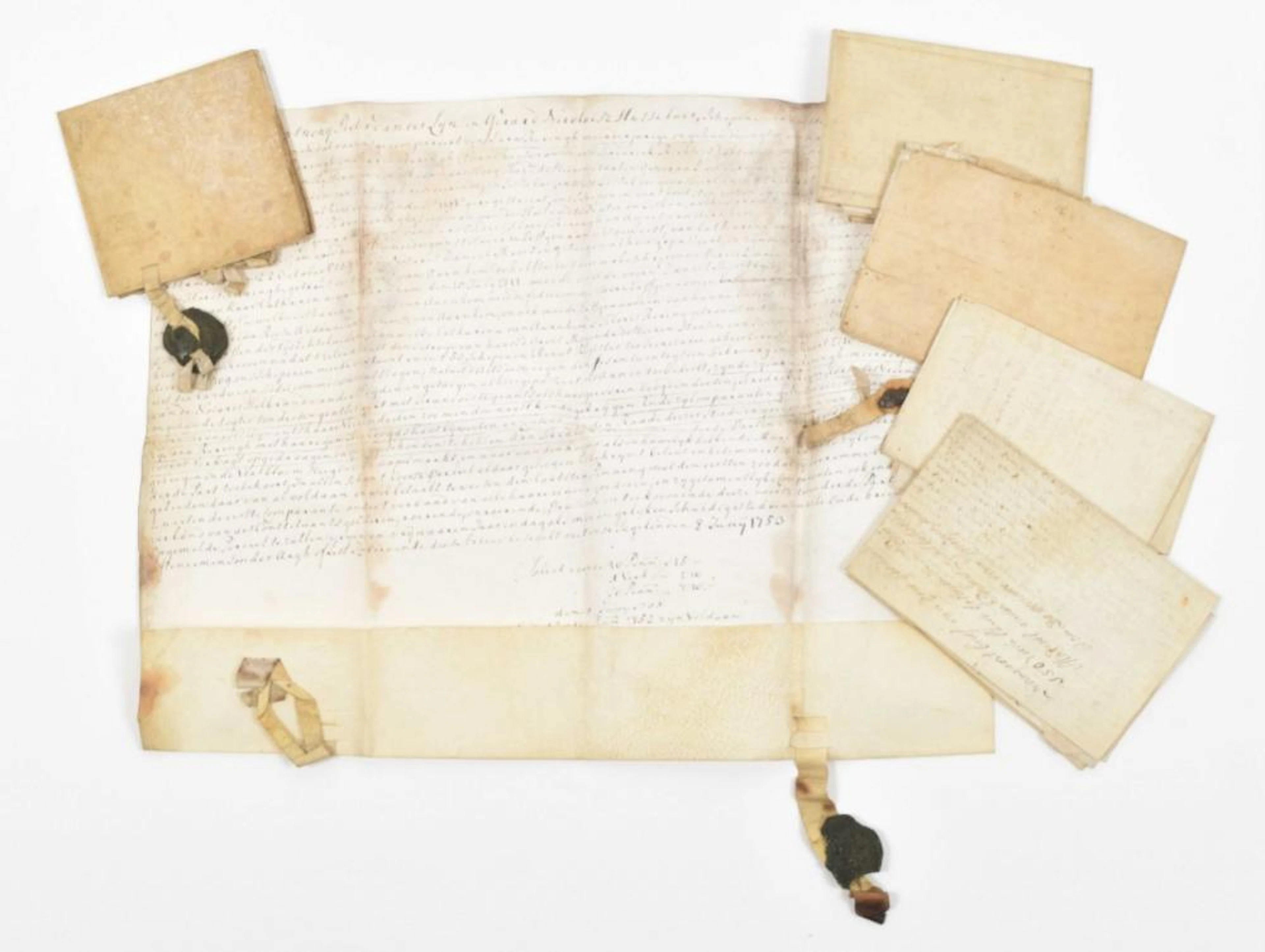 [MANUSCRIPTS] SIX DUTCH NOTARIAL DEEDS, 1675-1756