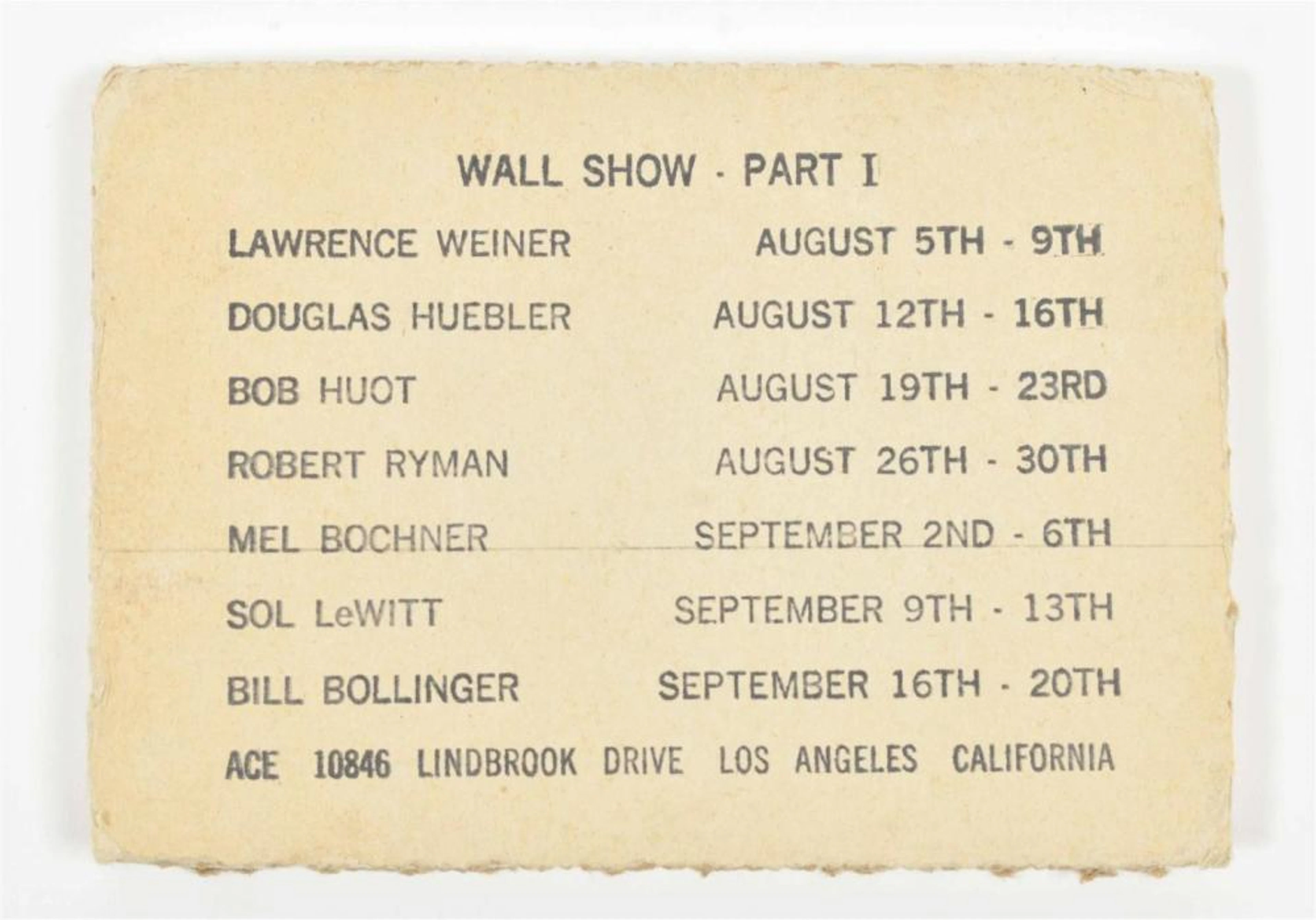 WALL SHOW - PART I, ACE LOS ANGELES, 1969