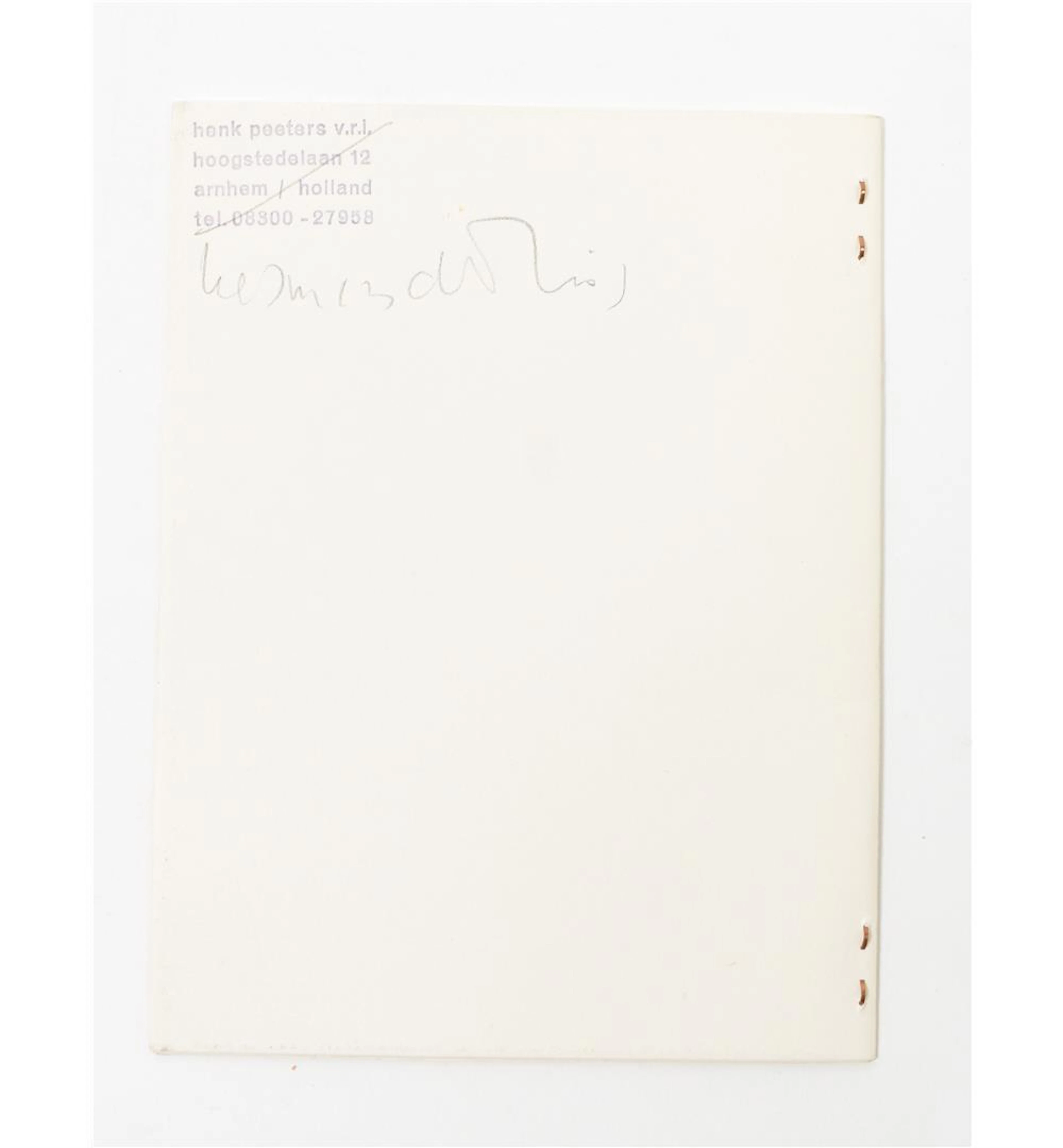 [1960S] HERMAN DE VRIES, UNTITLED (WIT IS OVERDAAD). SCARCE SIGNED COPY