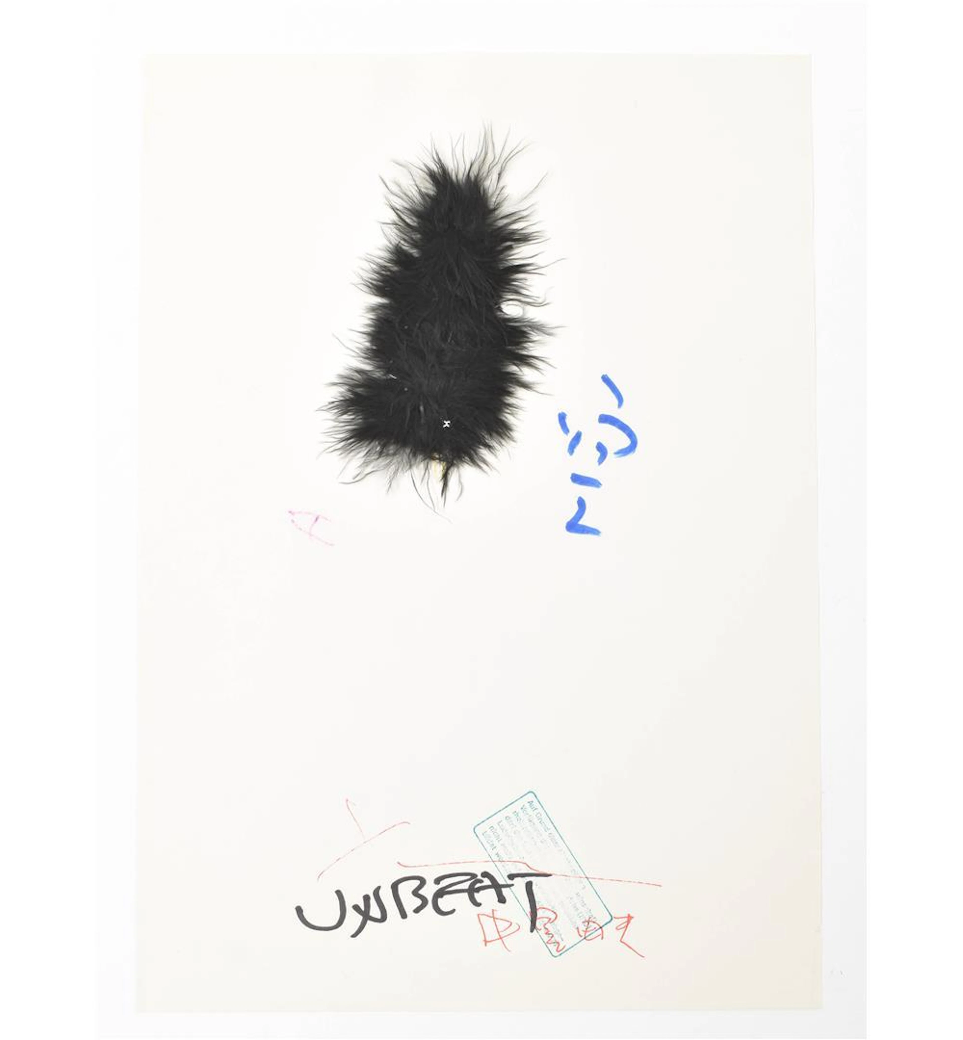 [FLUXUS] YOSHIO NAKAJIMA, UNBEAT, ORIGINAL COLLAGE WITH BLACK FEATHER, CA. 1975