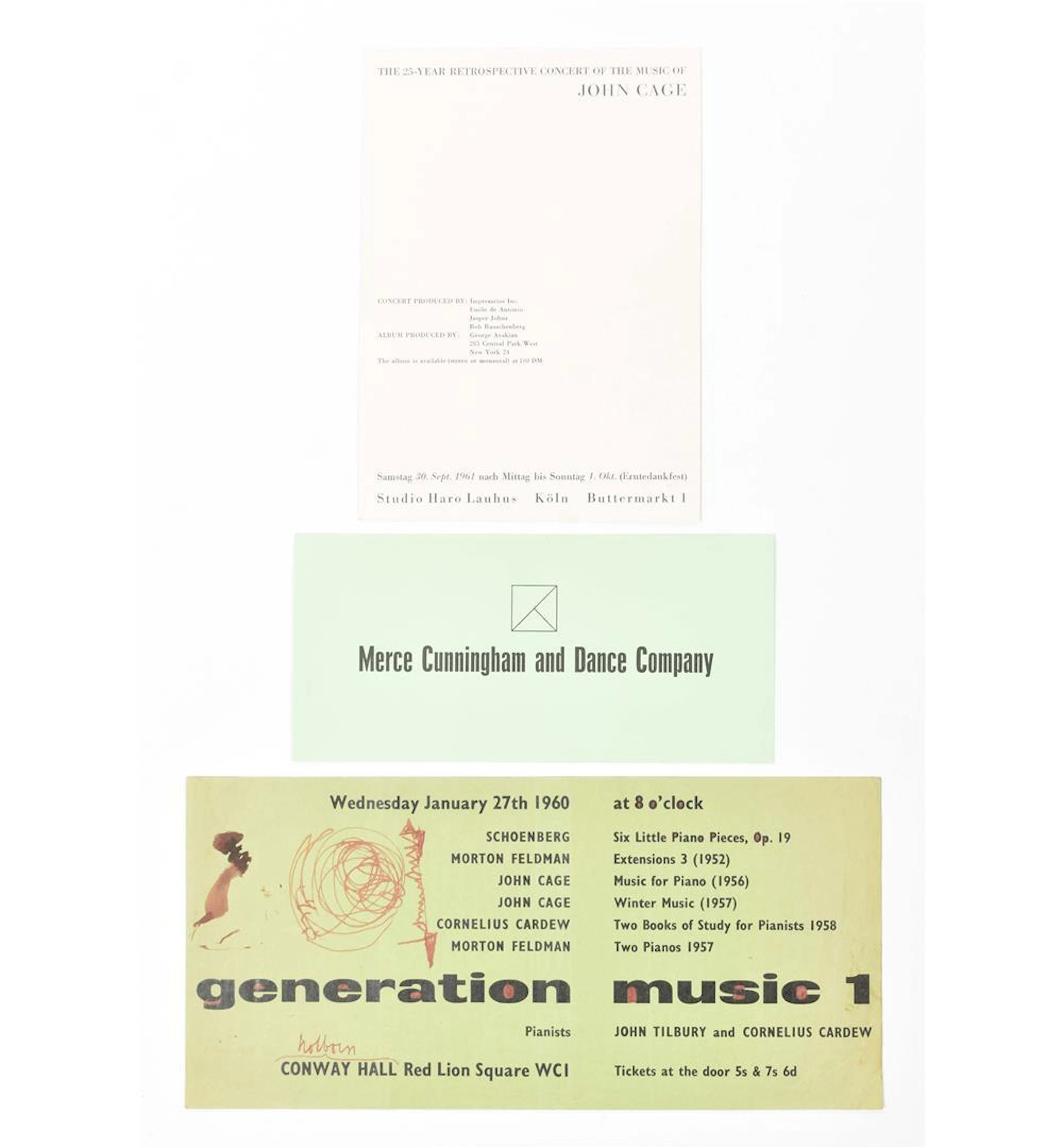 [FLUXUS] JOHN CAGE AND MERCE CUNNINGHAM, THREE IMPORTANT DOCUMENTS 1960-1972