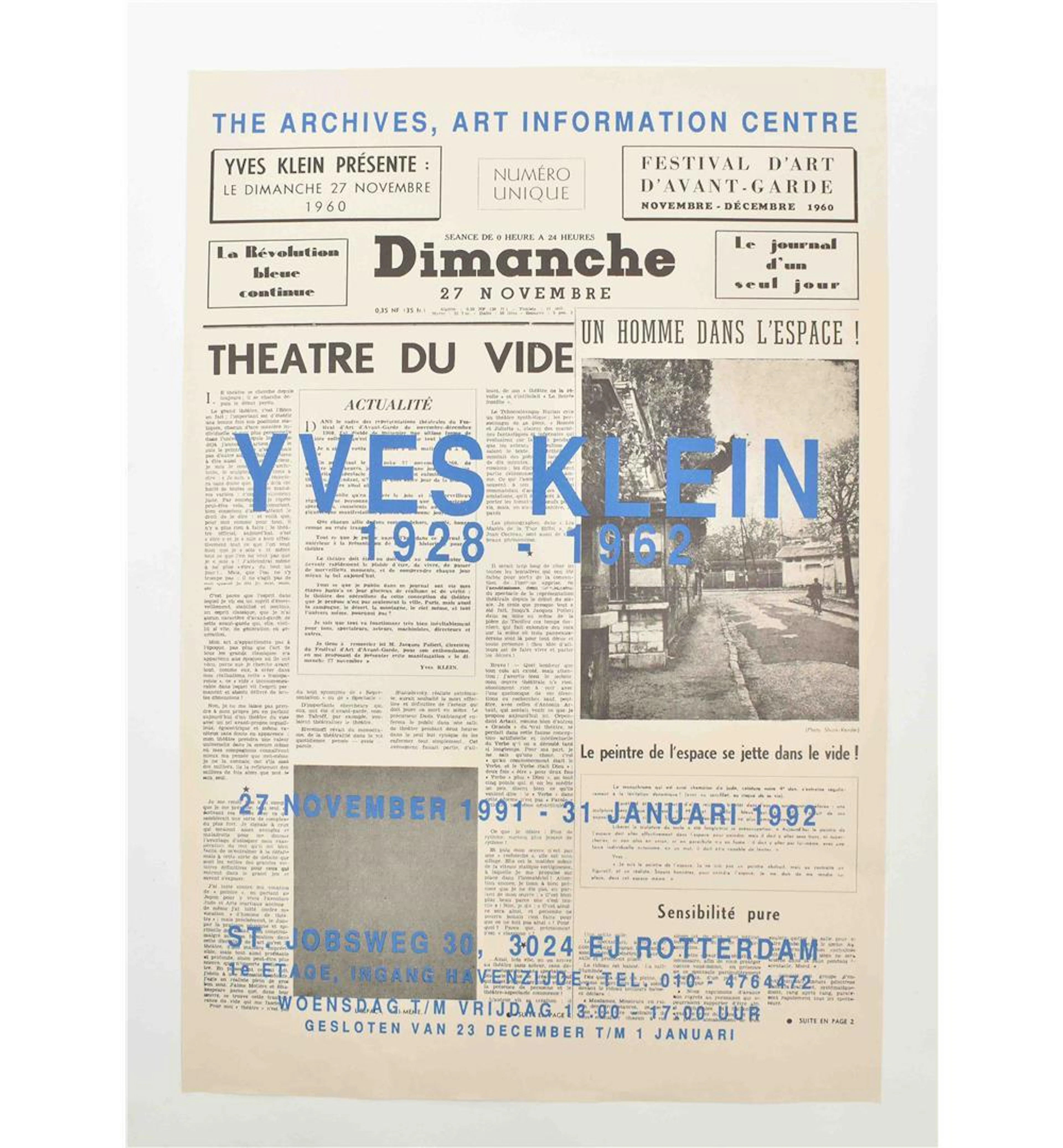 POSTER ANNOUNCEMENT FOR THE EXHIBITION 'YVES KLEIN 1928-1962'