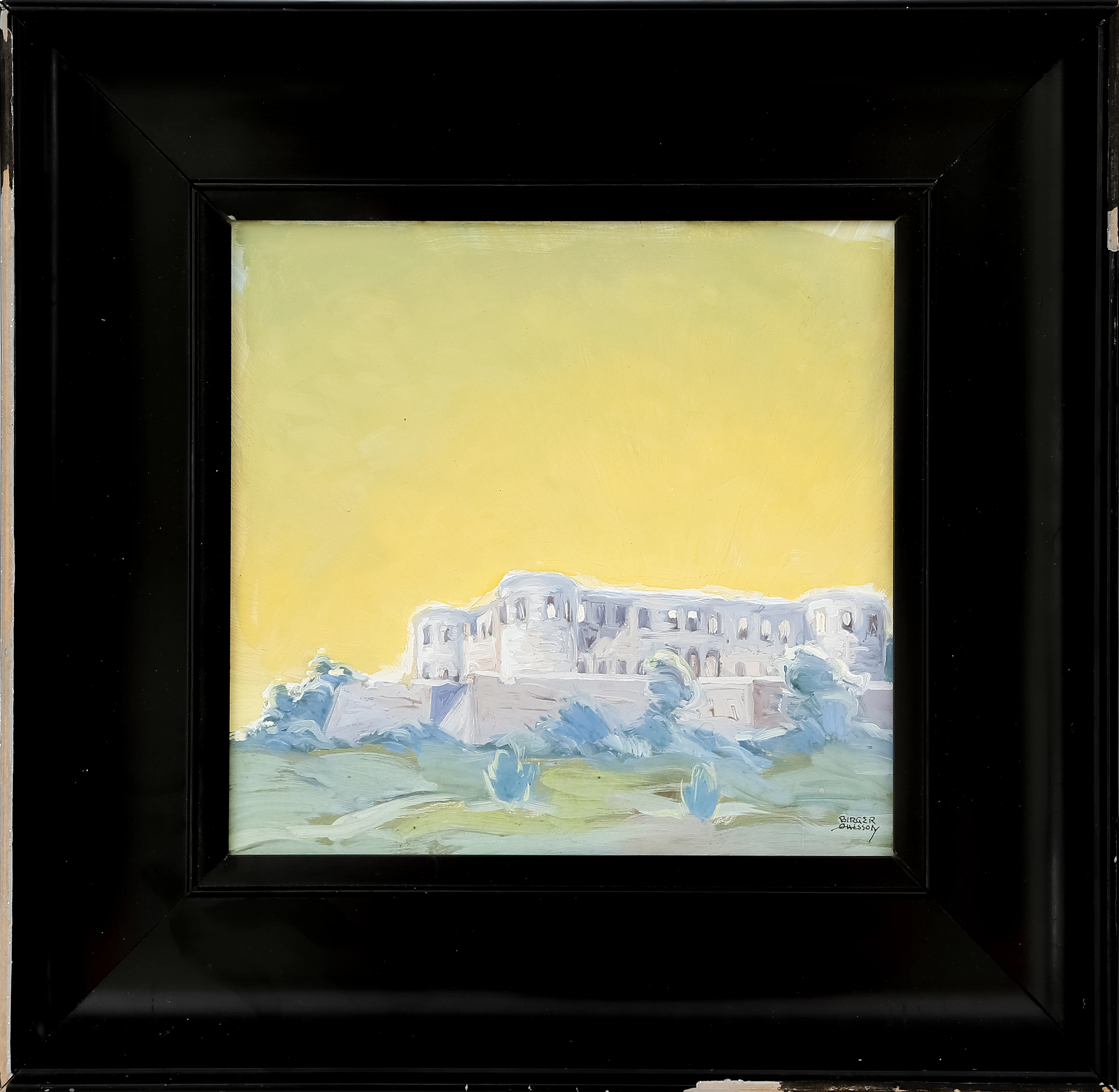GUSTAF BIRGER OHLSSON. Borgholms slottsruin, olja på pannå, signerad.