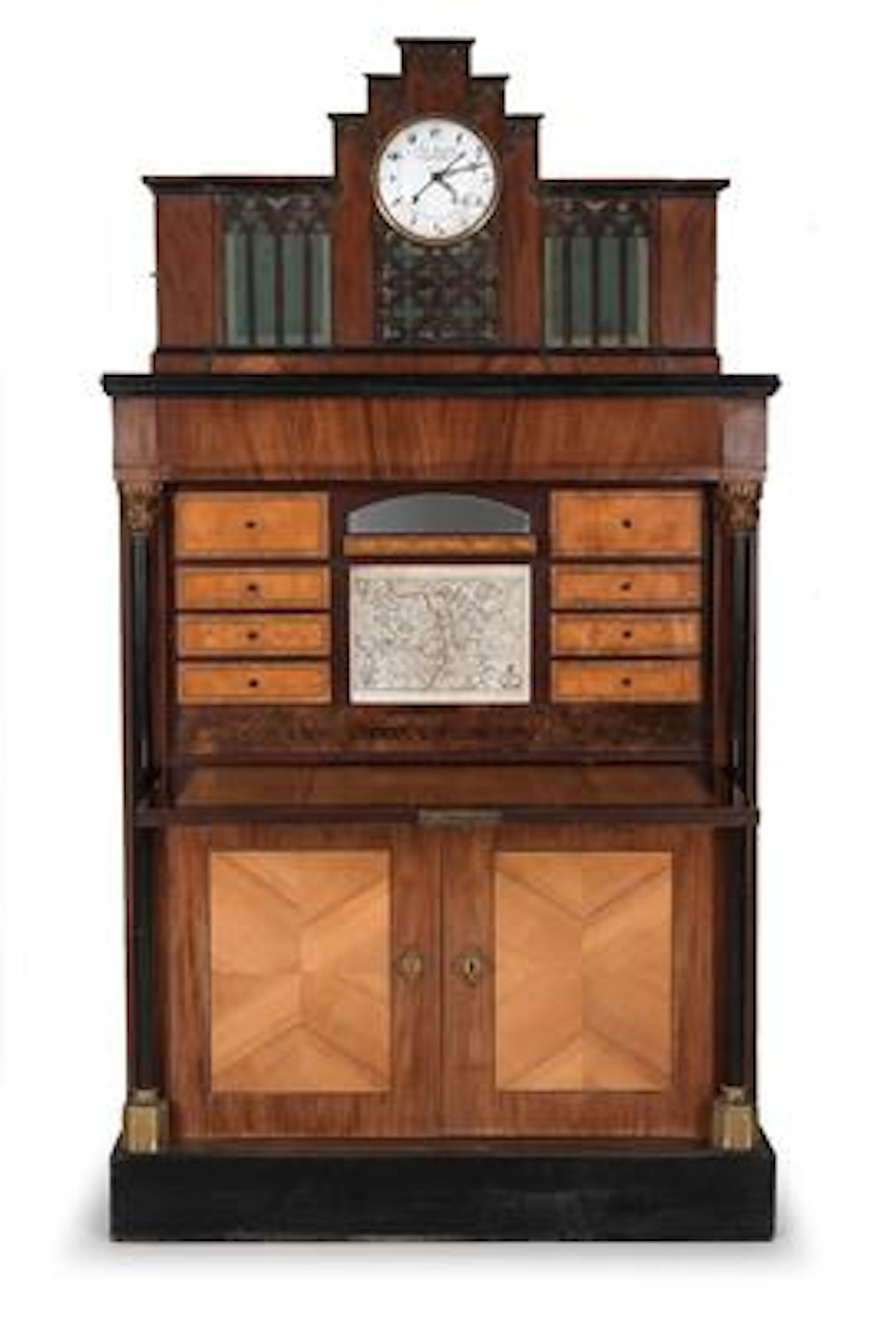 Important Biedermeier clock desk