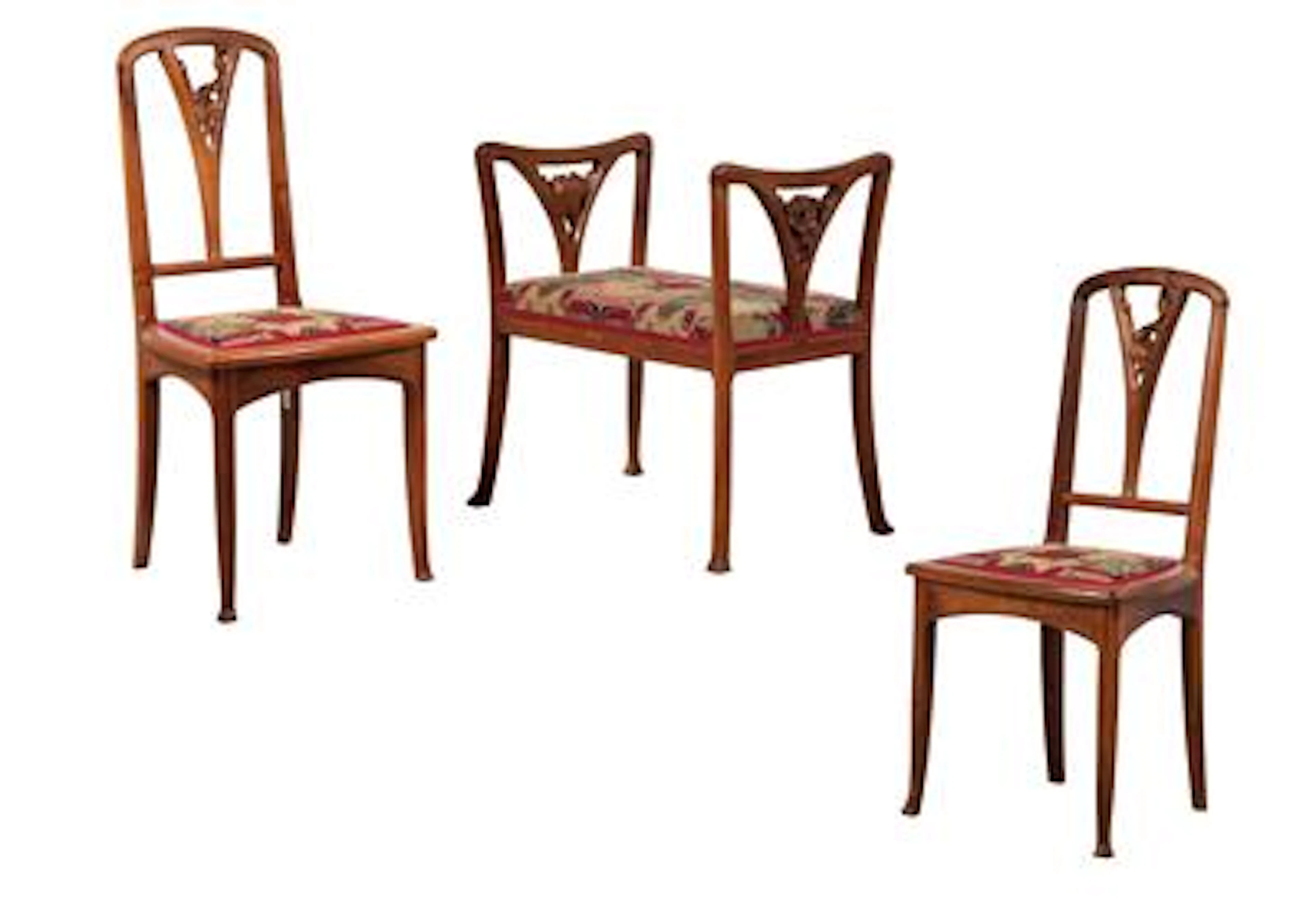 A causeuse and two chairs “aux pavots” by Gauthier-Poinsignon