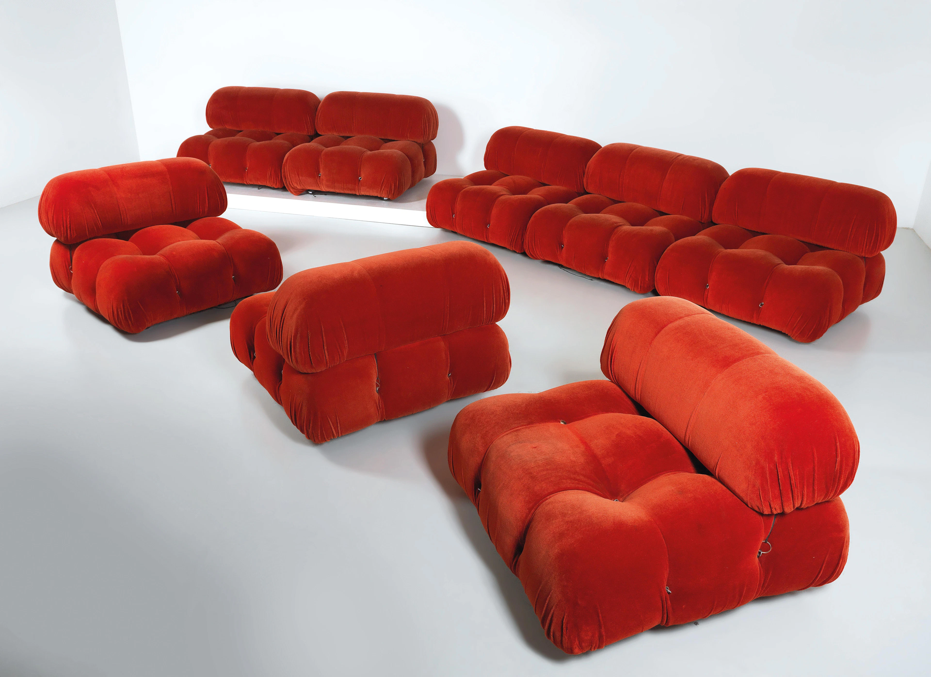 A modular eight-seat sofa/eight “Camaleonda” seat elements, Mario Bellini