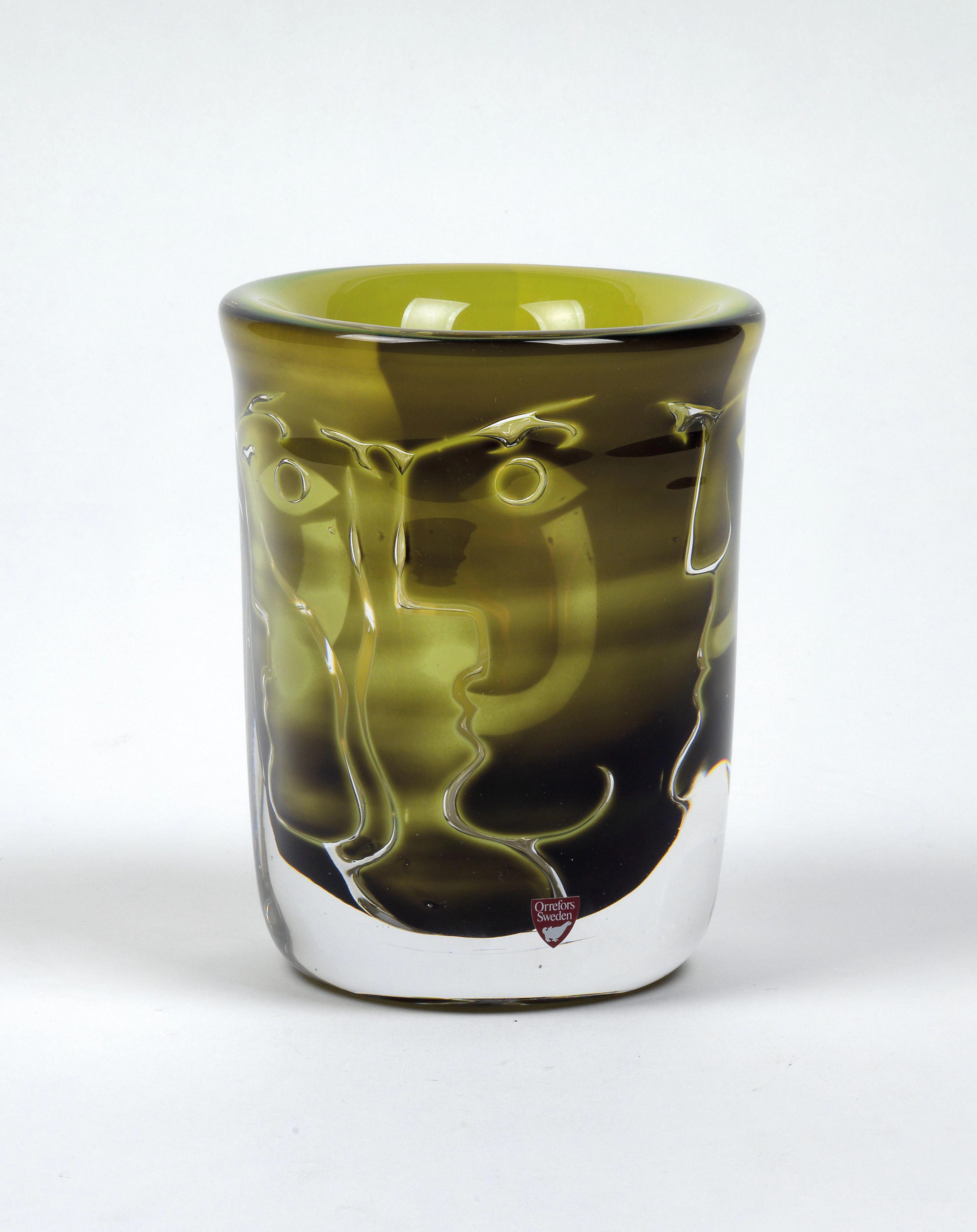 Ingeborg Lundin, a vase "Ansikten", executed by Orrefors, Sweden, 1982