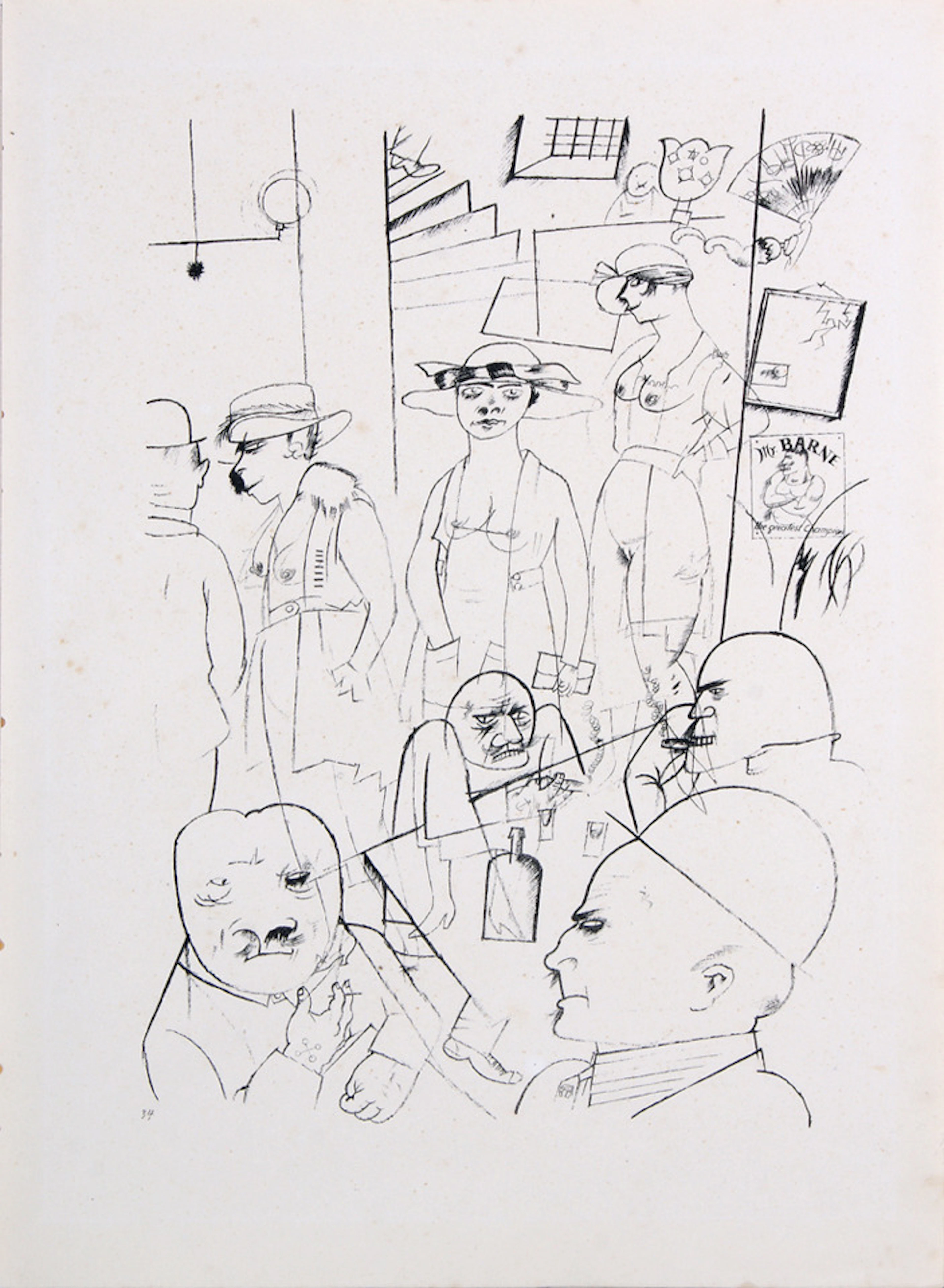 GROSZ, GEORGE. "Ohne Titel". Lithografie/Papier. 35,5 x 25,5 cm (Blattmaße). L. u. num.: 34. Ohne Rahmen.