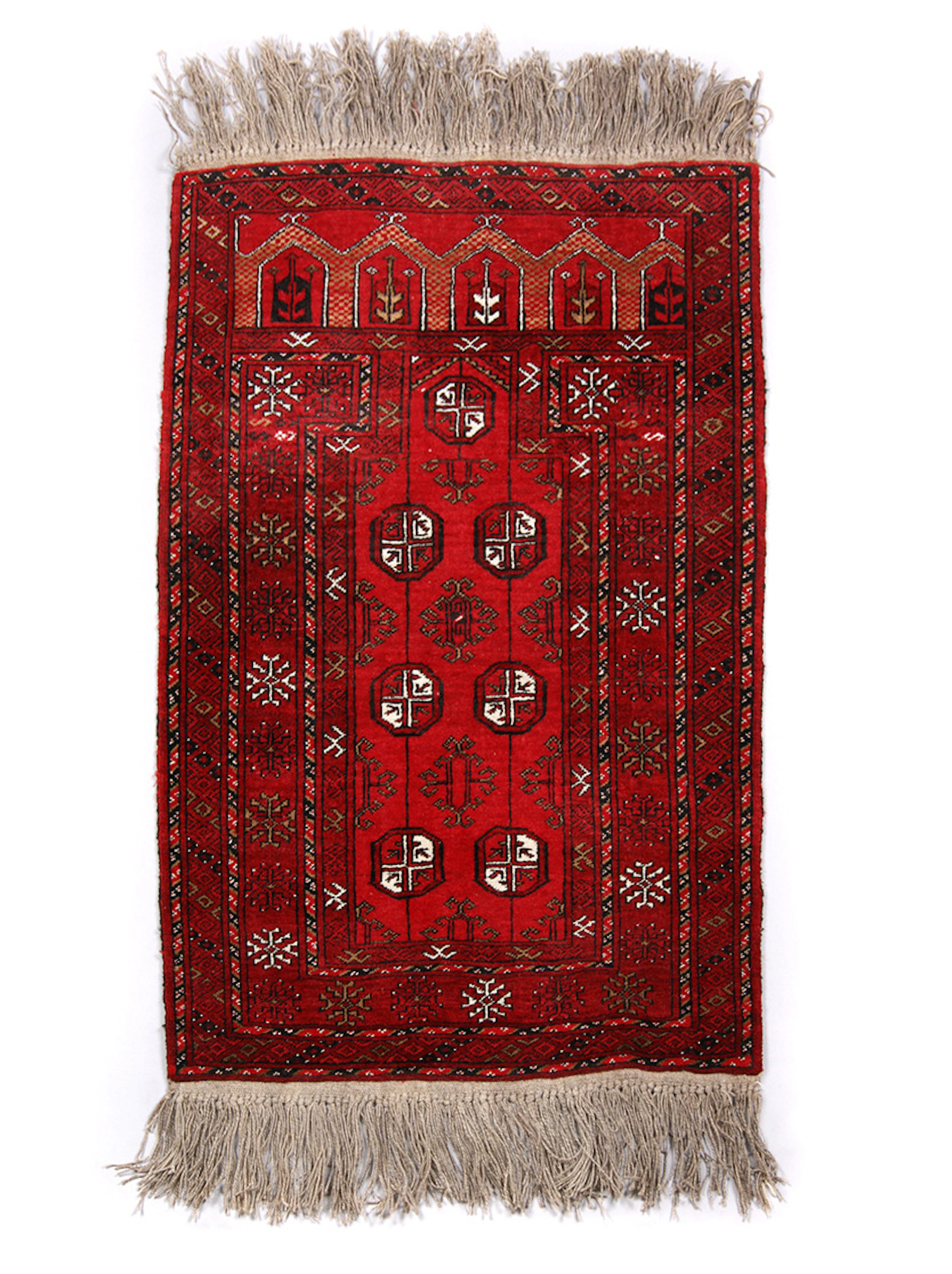 BOGEN- ODER PARADIESTÜR-TEPPICH Satter Flor mit Rautenbordüre.