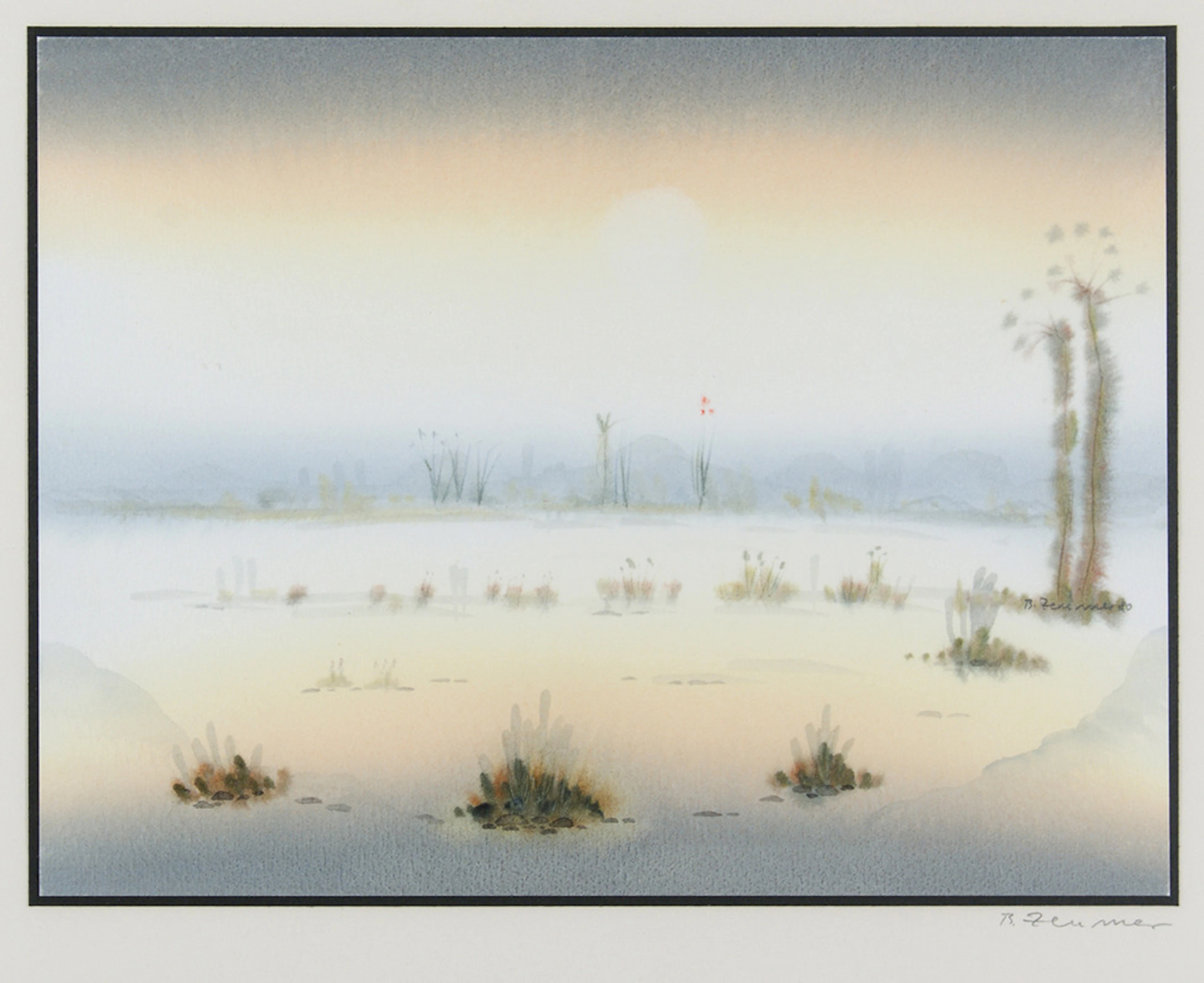 ZEUMER, BRIGITTA (GEB. RENDSBURG 1939). "Große Seenlandschaft mit Bäumen".