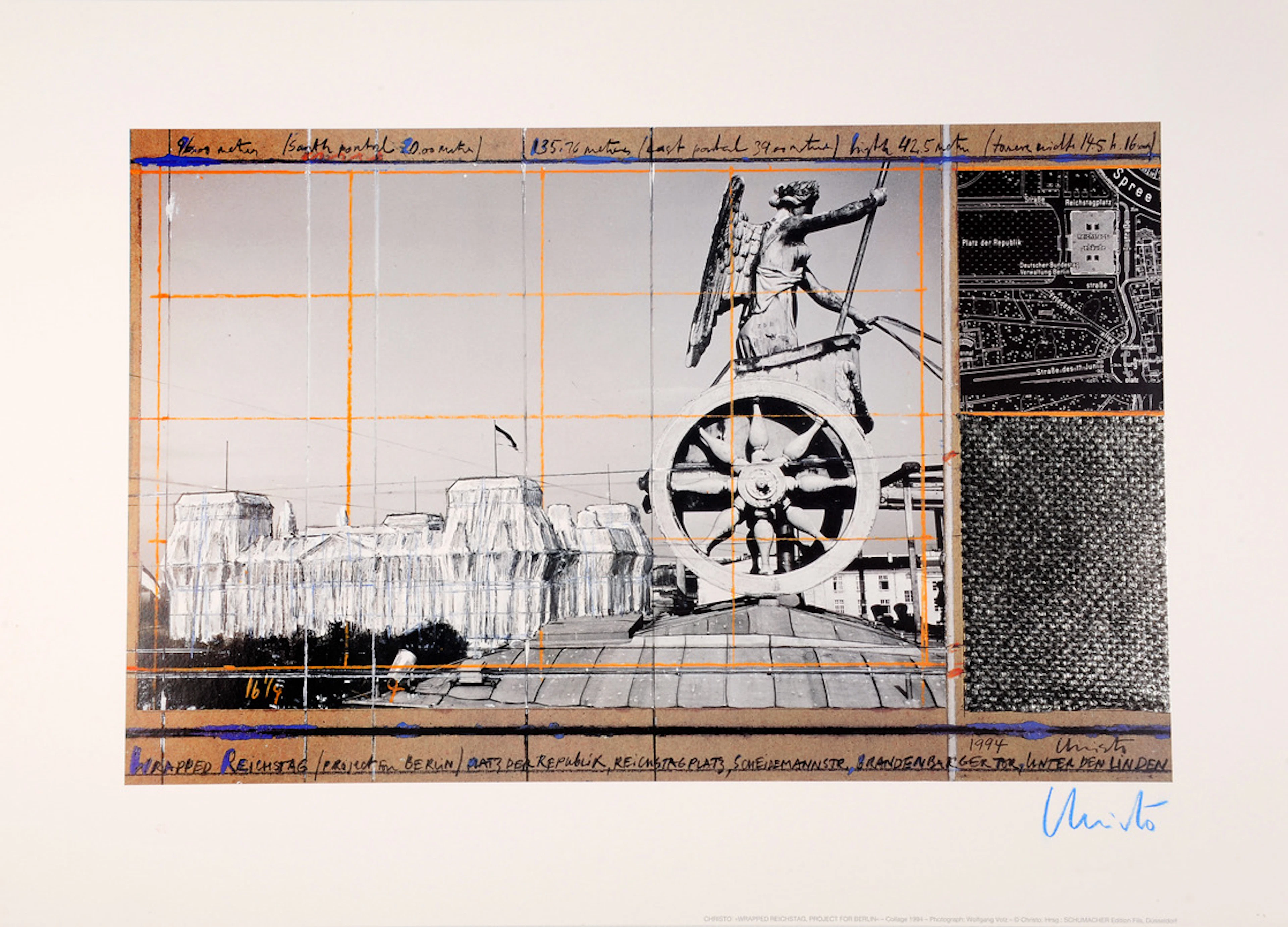 CHRISTO. Wrapped Reichstag, Project for Berlin. Collage 1994.