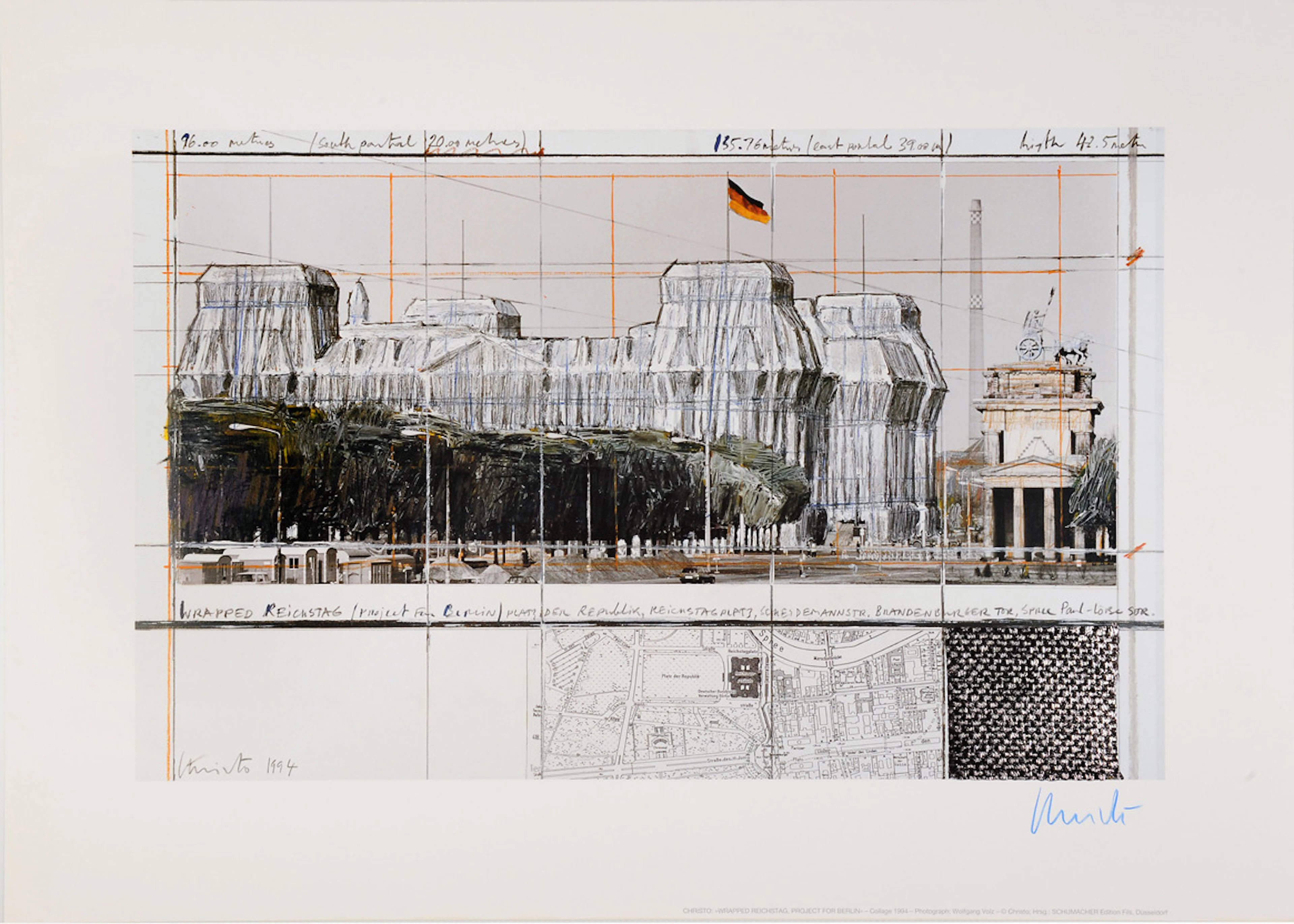 CHRISTO. Wrapped Reichstag, Project for Berlin. Collage 1994.