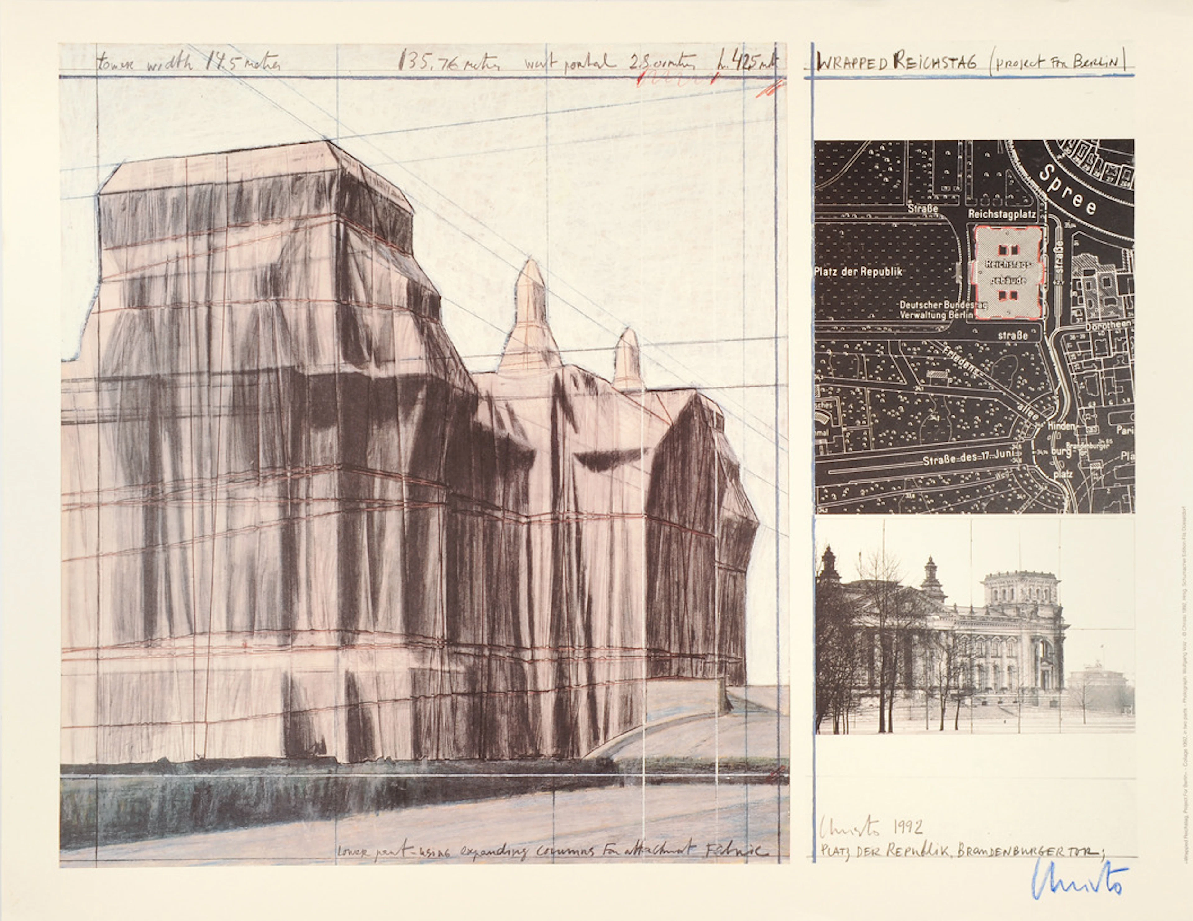 CHRISTO. Wrapped Reichstag, Project for Berlin. Collage in two parts 1992.
