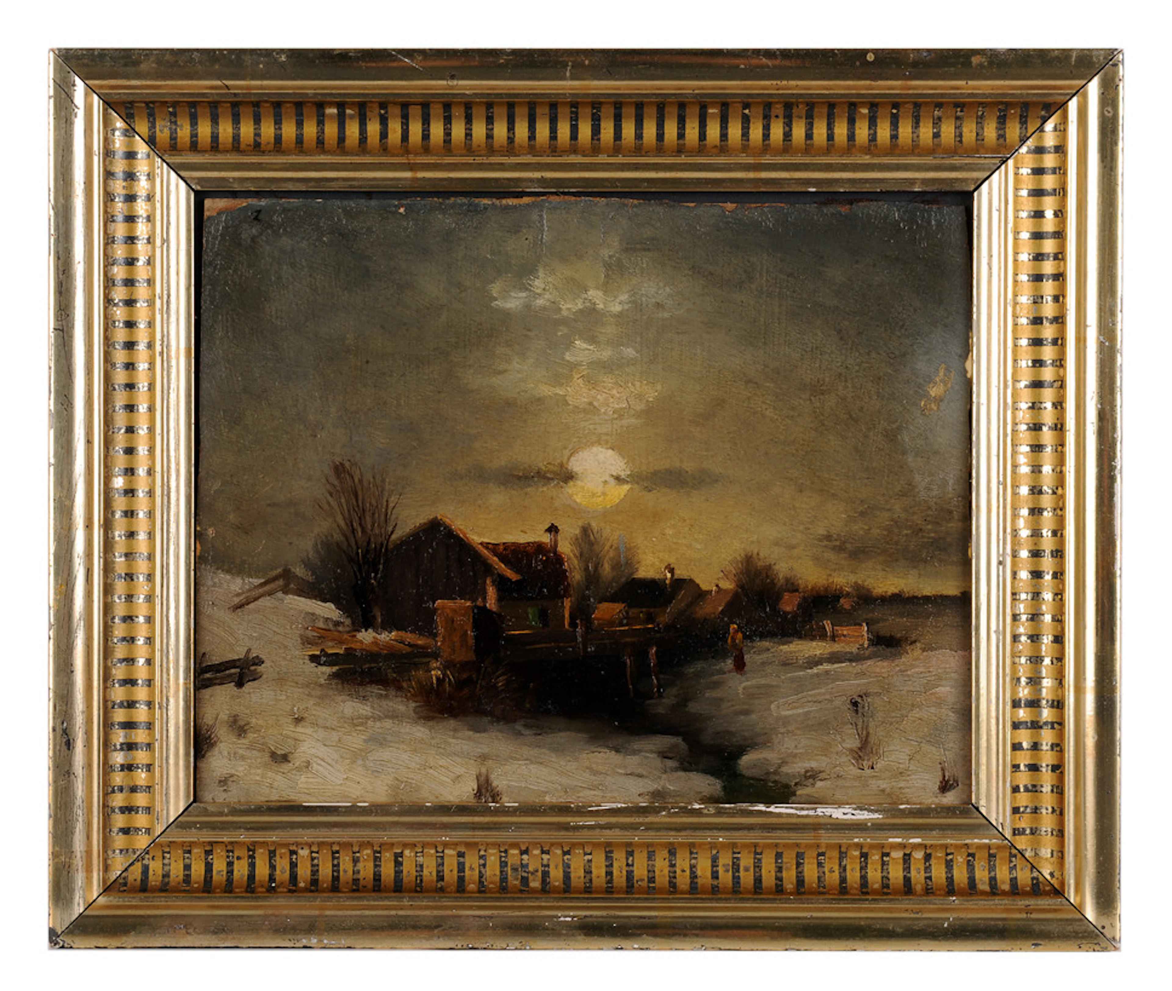 ROMANTIKER-GEMÄLDE. Winterlandschaft bei Vollmond.