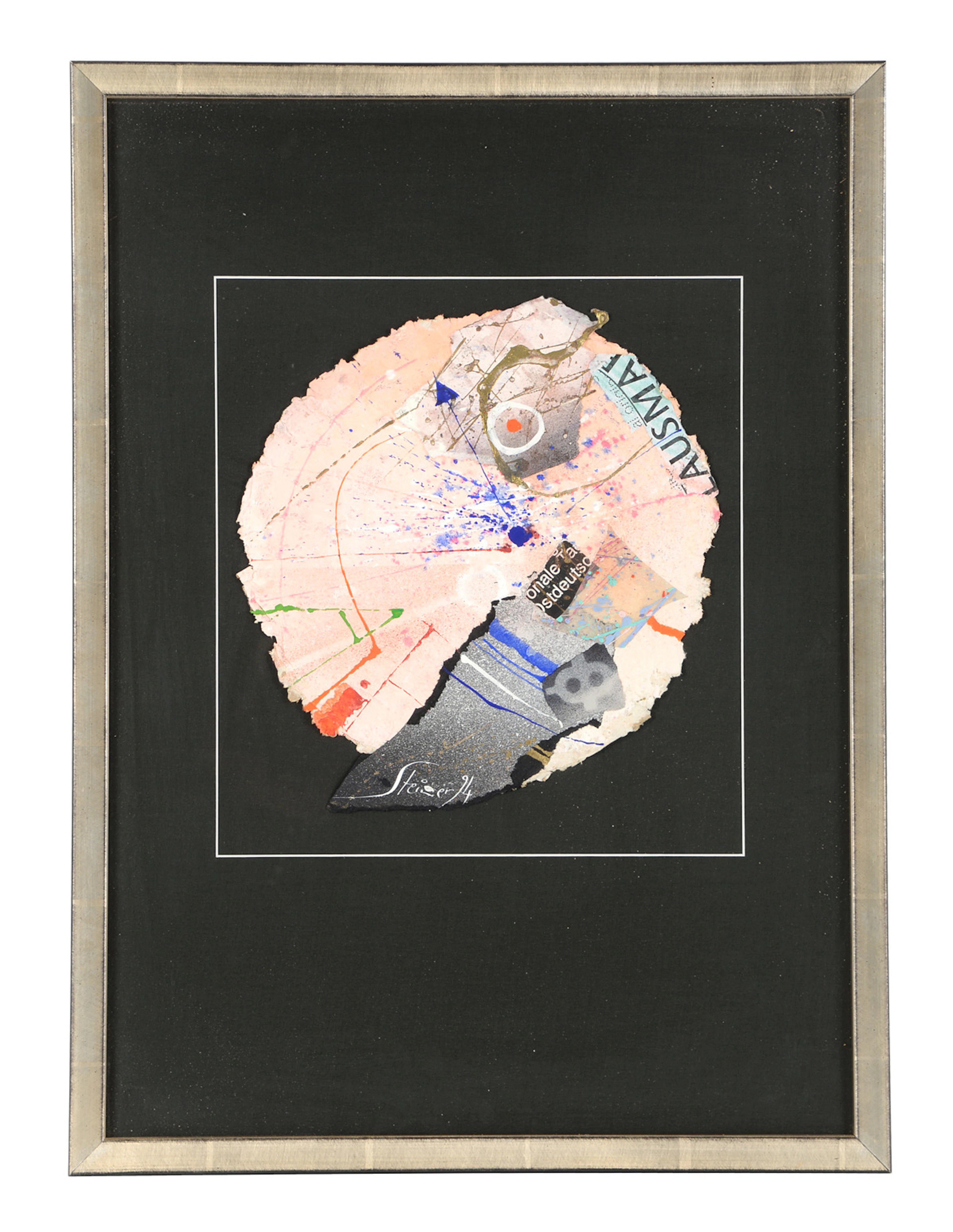 Abstrakter Kreis. Mischtechnik, Gemälde + Collage, Galerierahmung.