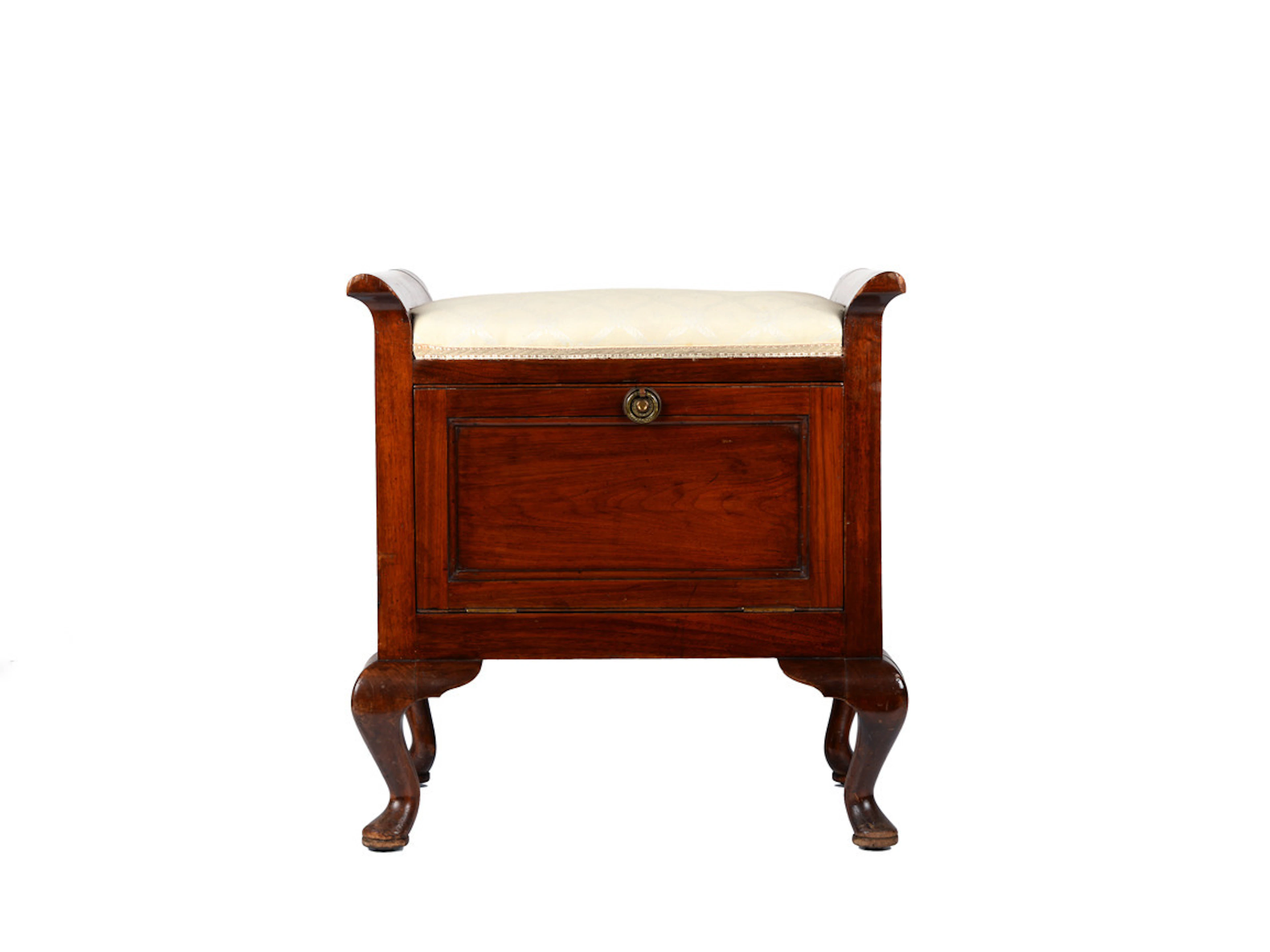 PIANO-HOCKER / KLAVIERHOCKER. Nußbaum, Samtauflage.