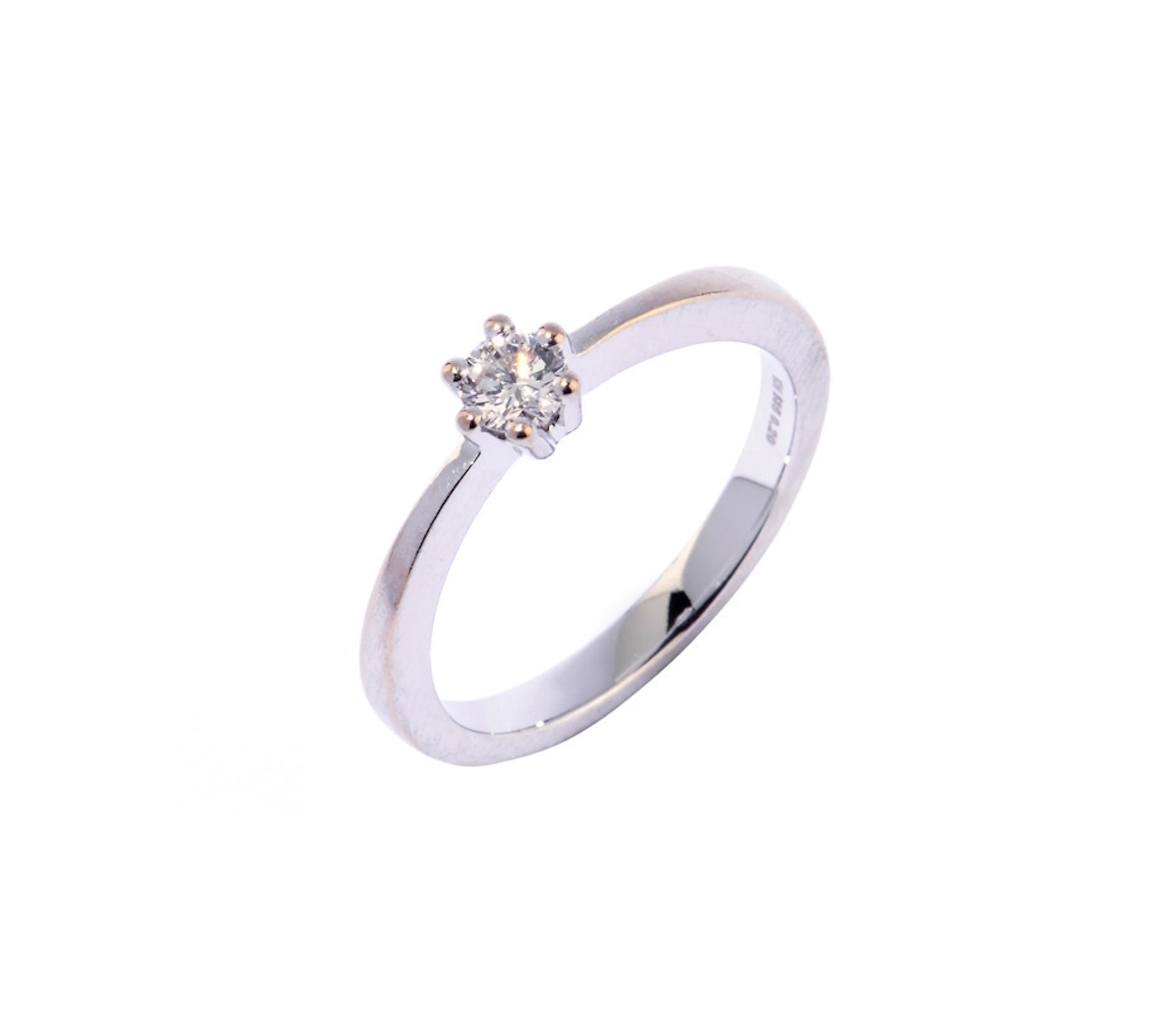 BRILLANTRING. Brillant 0,20 ct (eingraviert), auch als Verlobungsring geeignet.