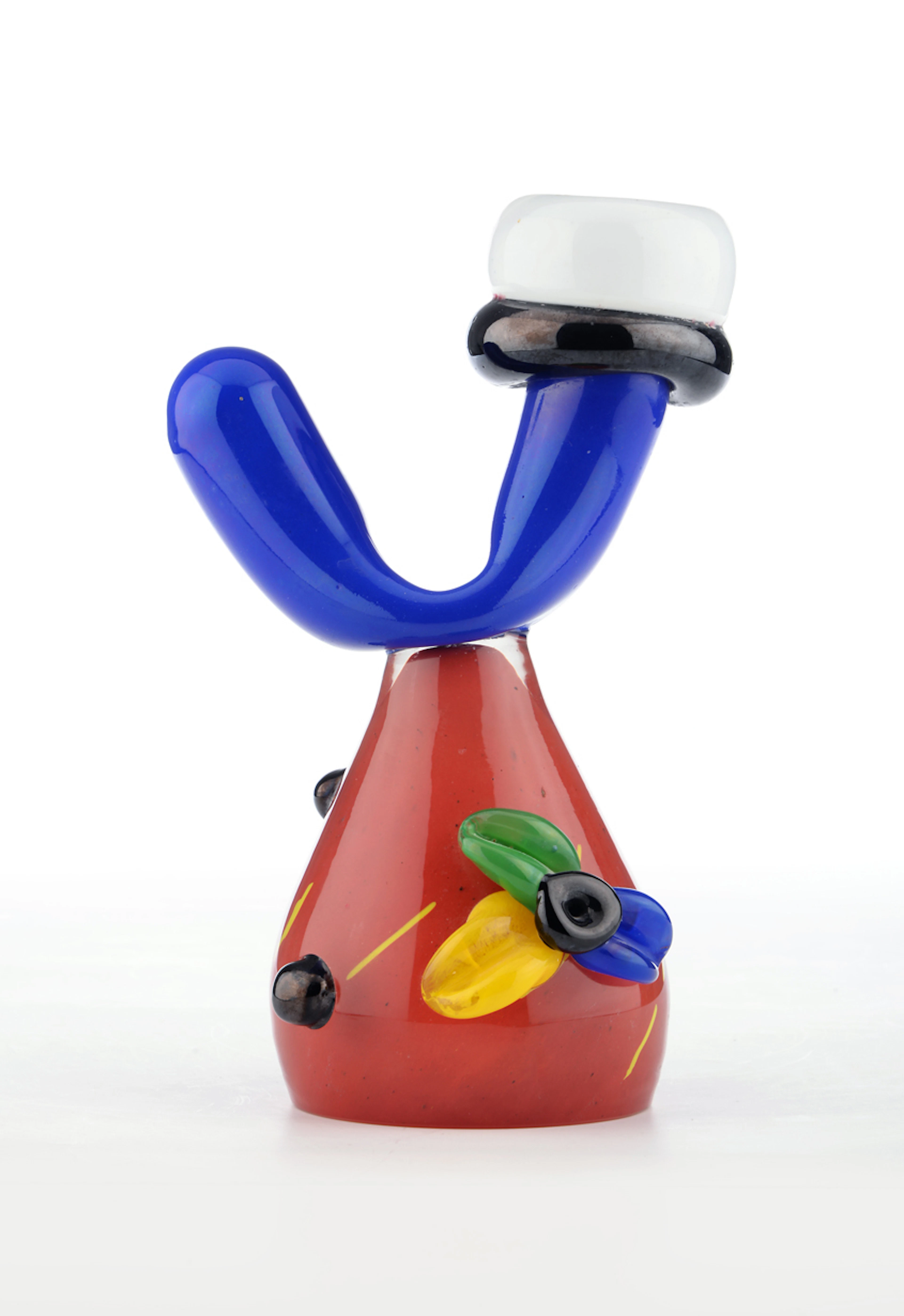 OTMAR ALT. Hahnenschwanz, Glasfigur Leuchter. Floraler Kerzenleuchter, bunt.