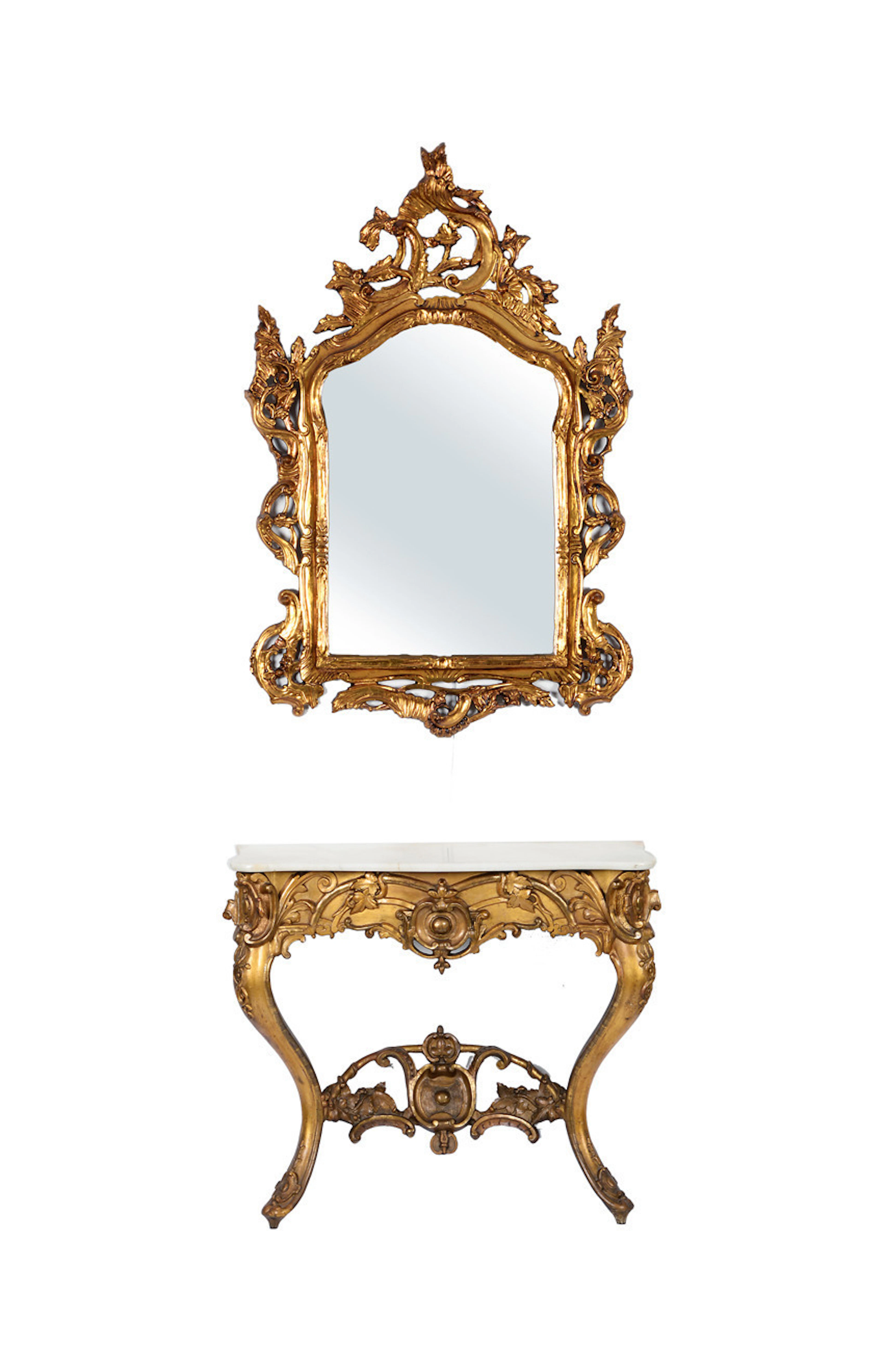 STILMÖBEL LOUIS XV / ROKOKO. Wandkonsole mit Spiegel.