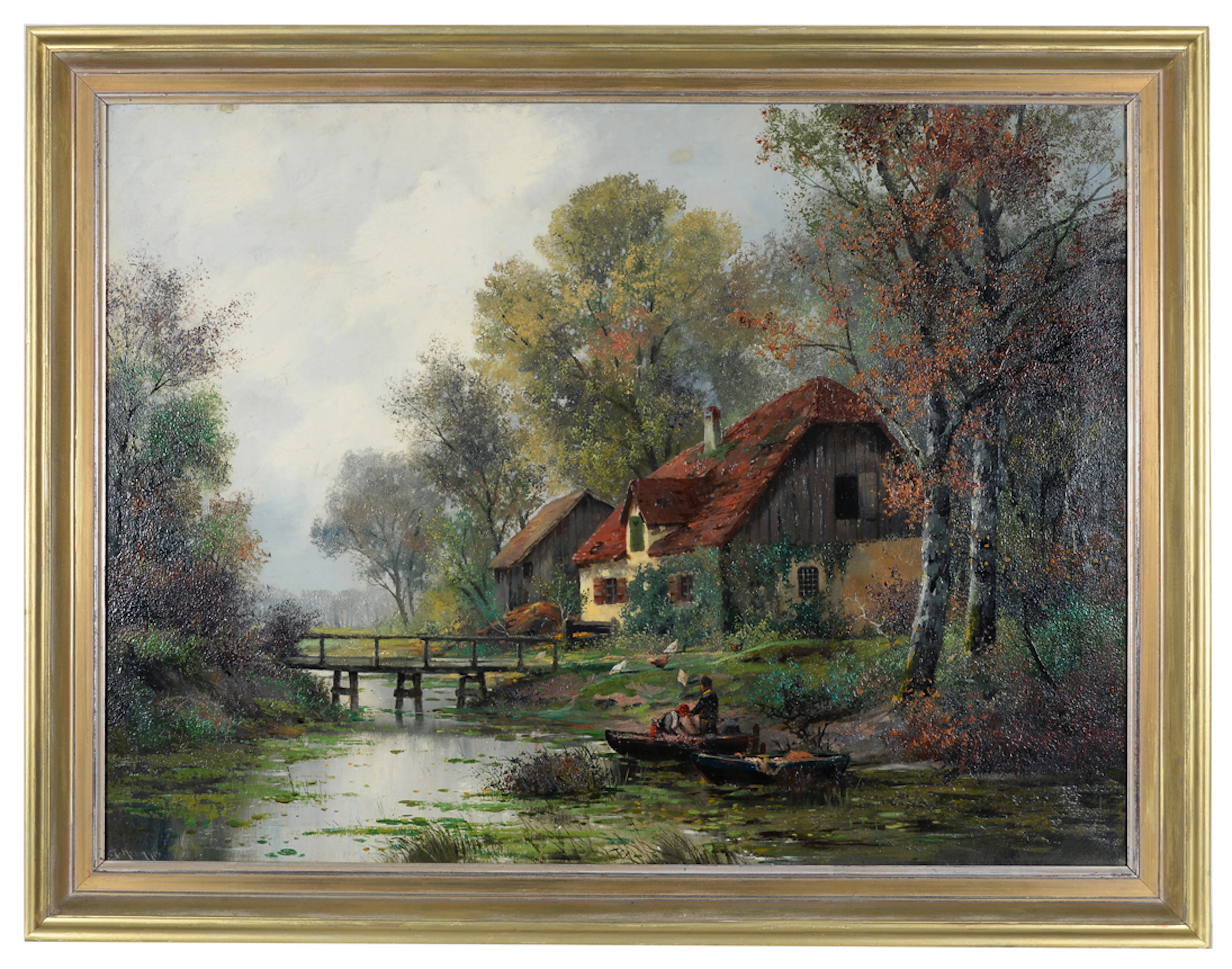 ALOIS ARNEGGER. Malerische Ideallandschaft mit Personen und Wohnhaus.