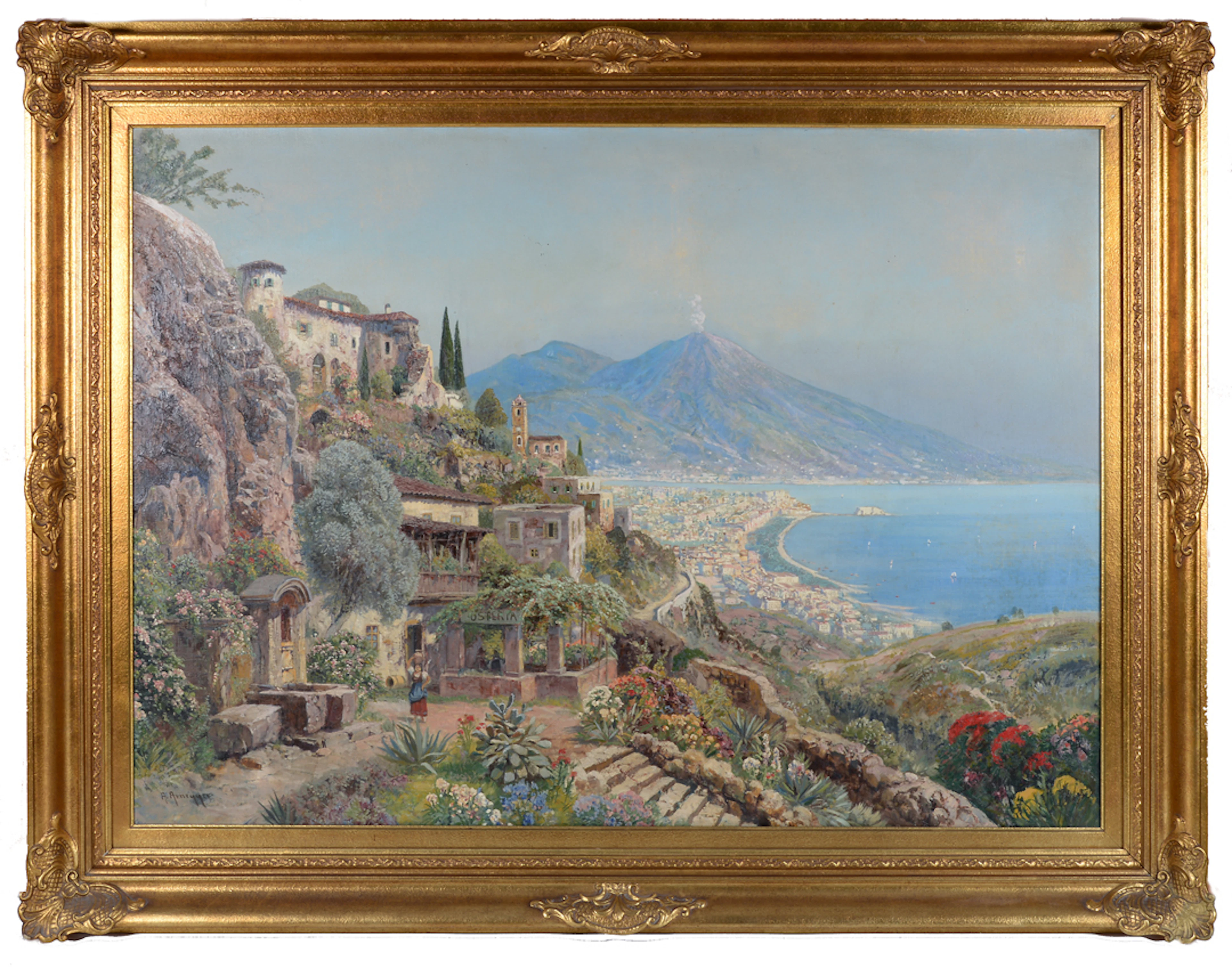 ALOIS ARNEGGER. Die Küste von Neapel mit Blick auf den Vesuv, Großformat.