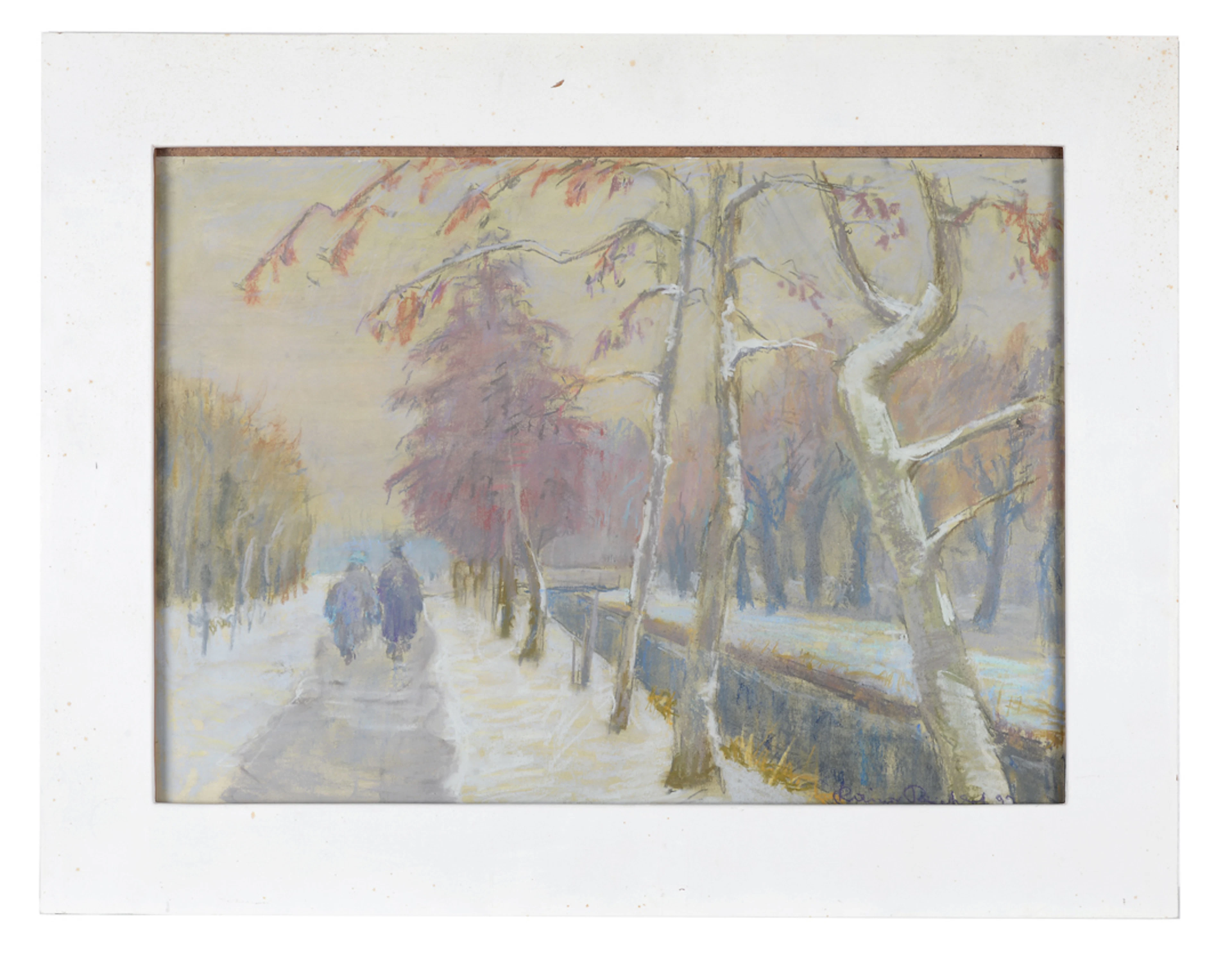 RAINER REICHERT. Paar beim Spaziergang im verschneiten Park. Pastellgemälde. Nachlass eines Künstlerehepaares.