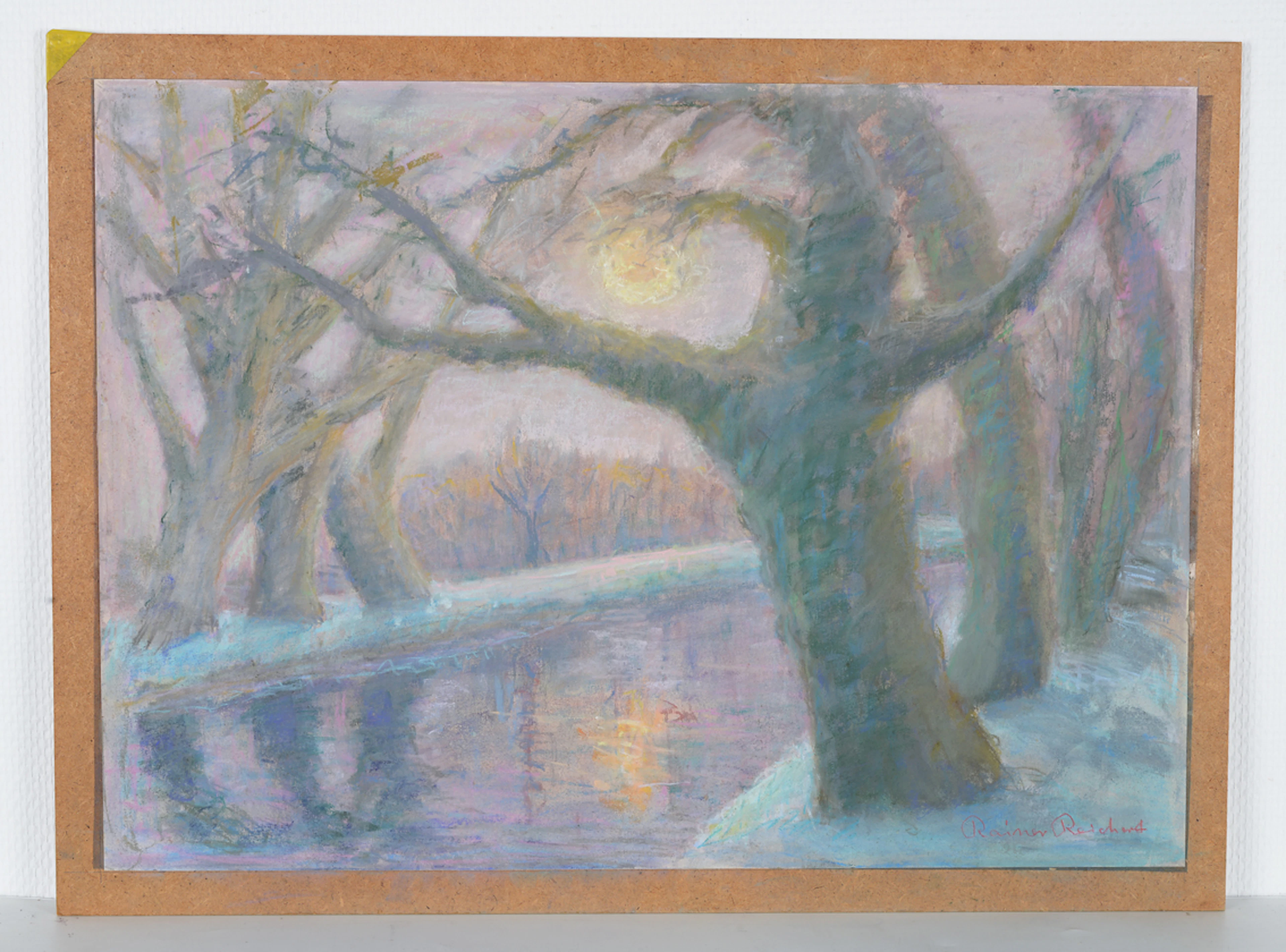 RAINER REICHERT. Verschneite Landschaft am Kanal. Pastellgemälde. Nachlass eines Künstlerehepaares.