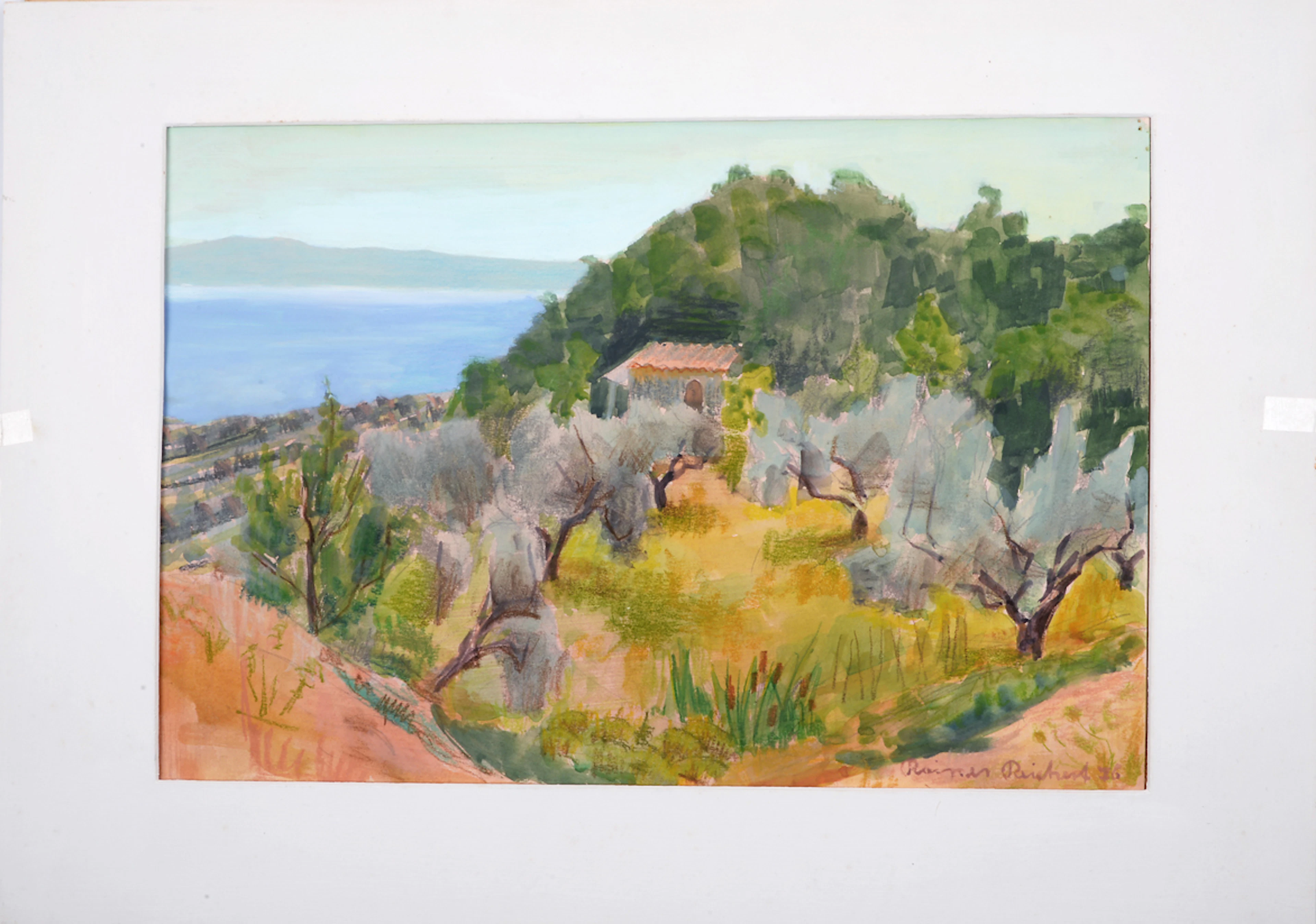 RAINER REICHERT. Italienische Landschaft mit Meerblick. Pastellgemälde. Nachlass eines Künstlerehepaares.