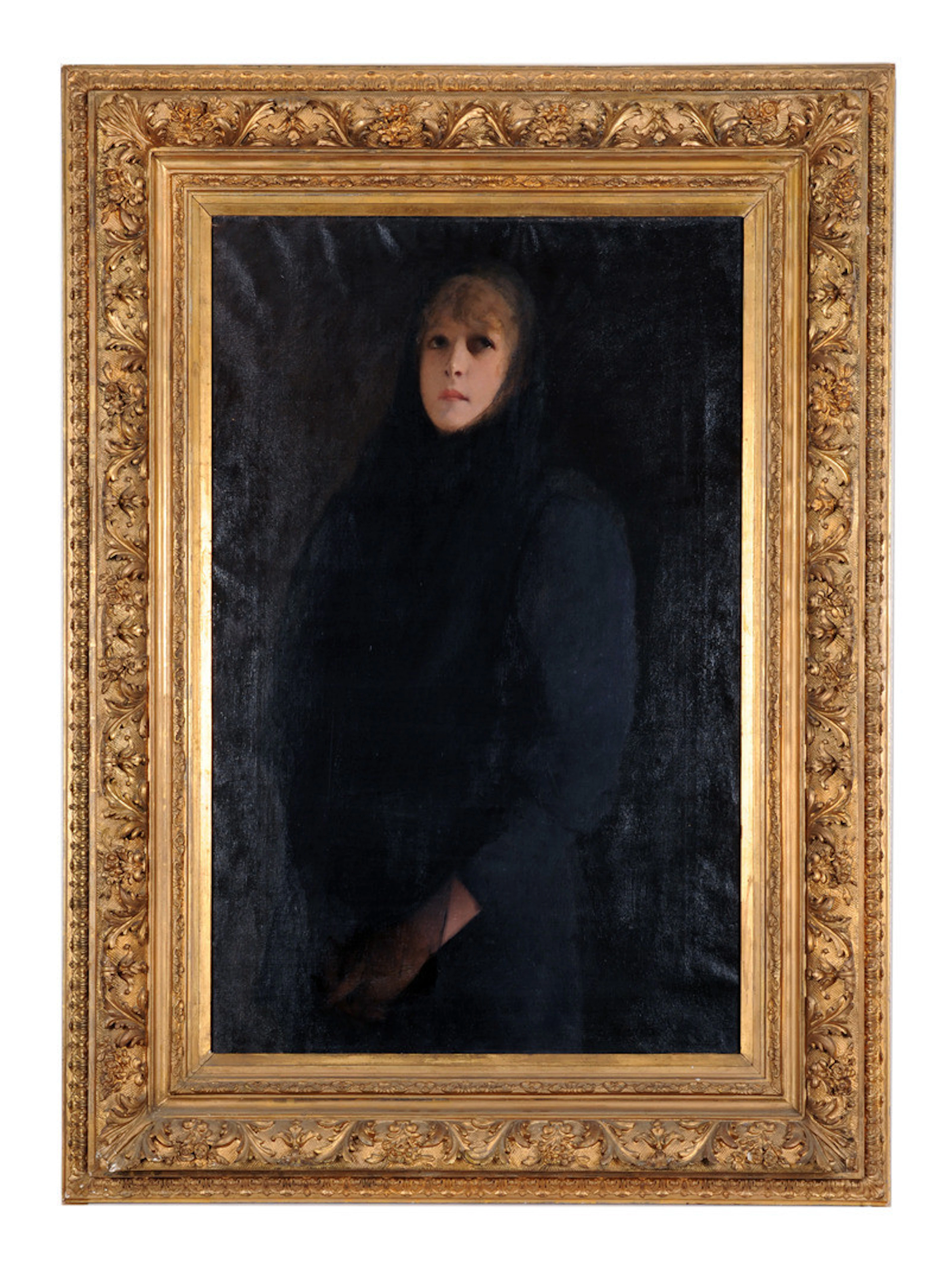 GEORG TYRAHN. Bildnis, Porträt einer trauernden Frau in Schwarz. Signiert, original gerahmt.