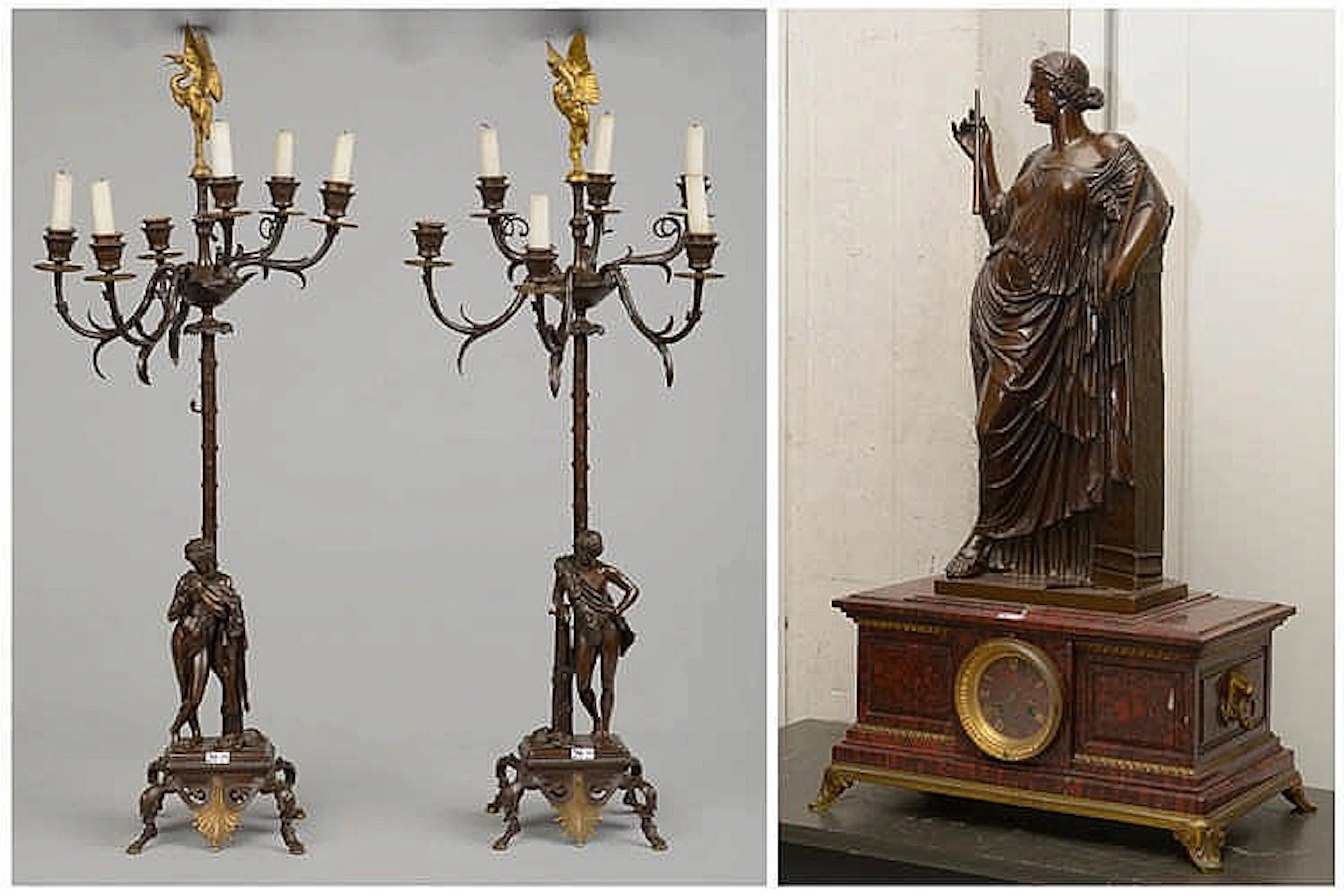 Grande garniture de cheminée de style Napoléon III en marbre rouge mouluré
